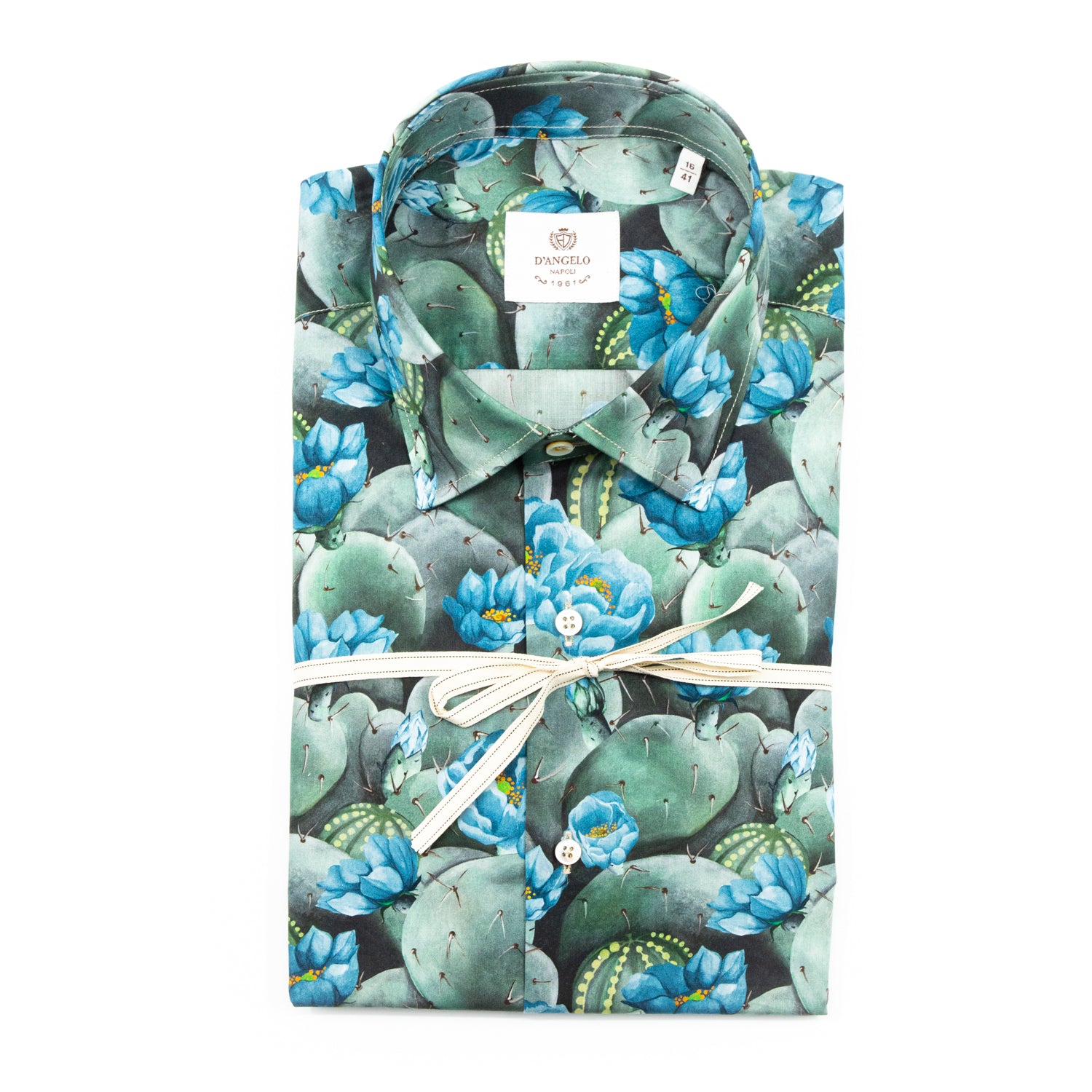 Camicia Fantasia Cactus e Fiori Azzurri