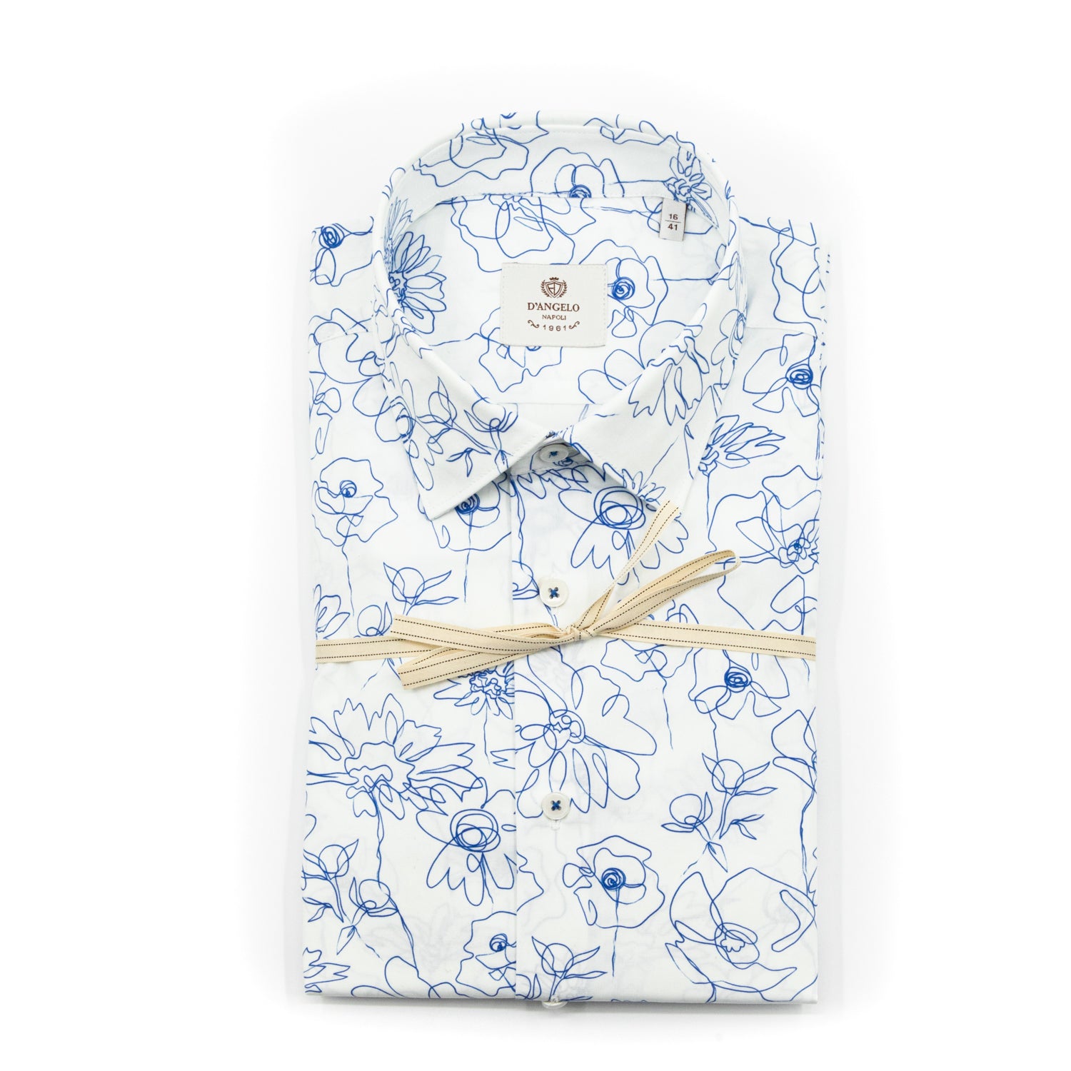 Camicia Fantasia Floreale Line Art Azzurro