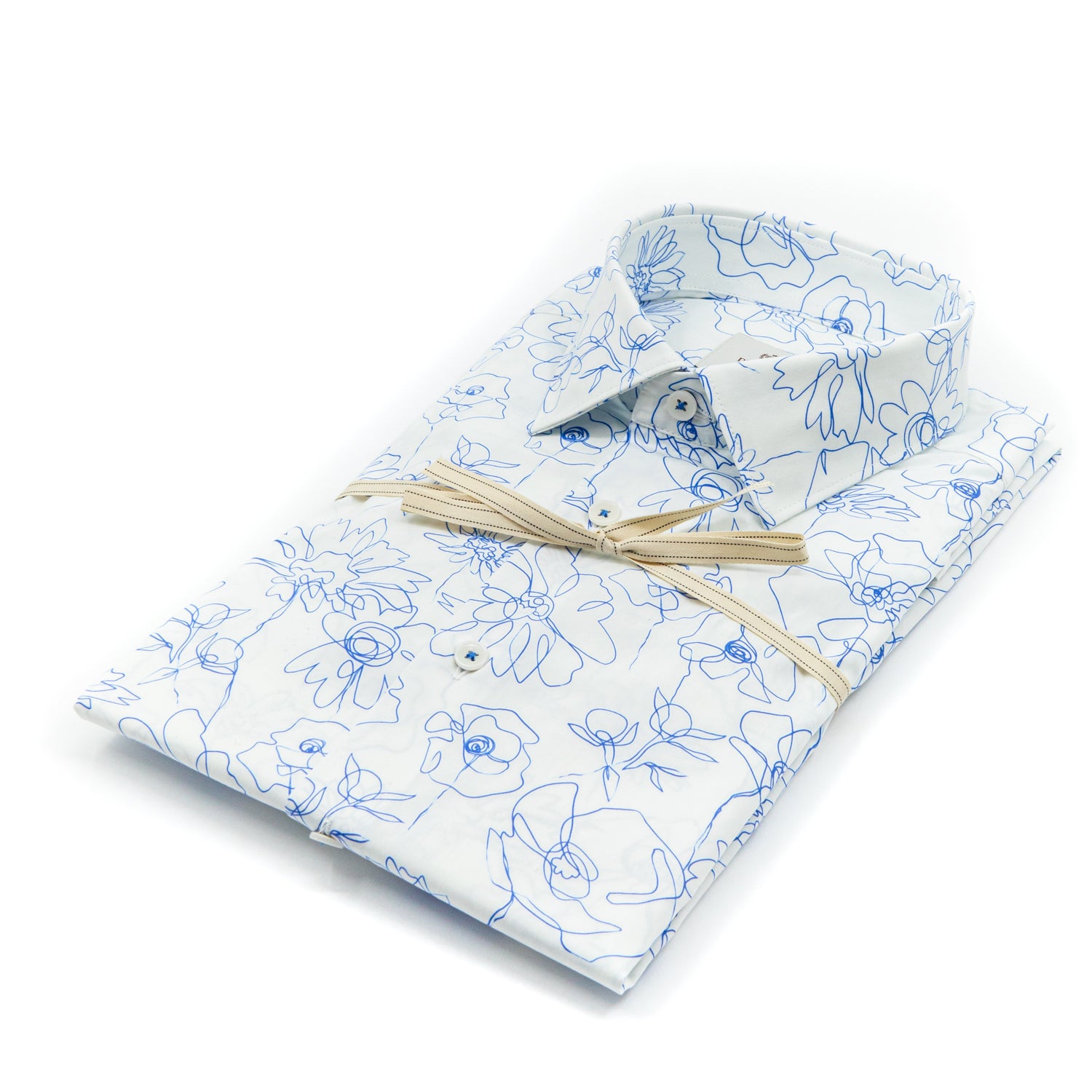 Camicia Fantasia Floreale Line Art Azzurro
