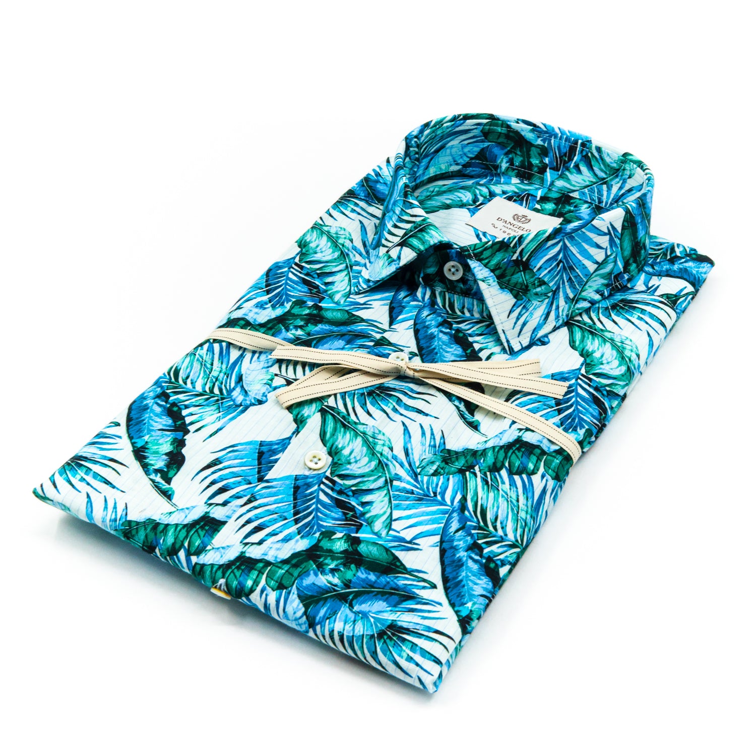 Camicia Fantasia Tropicale Foglie Azzurro/Verde