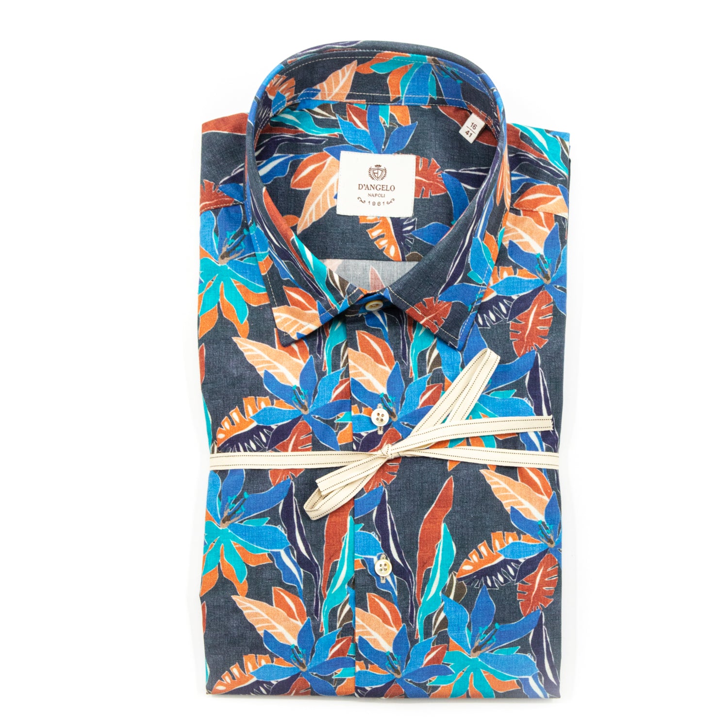 Camicia Fantasia Tropicale Multicolor Fondo Blu