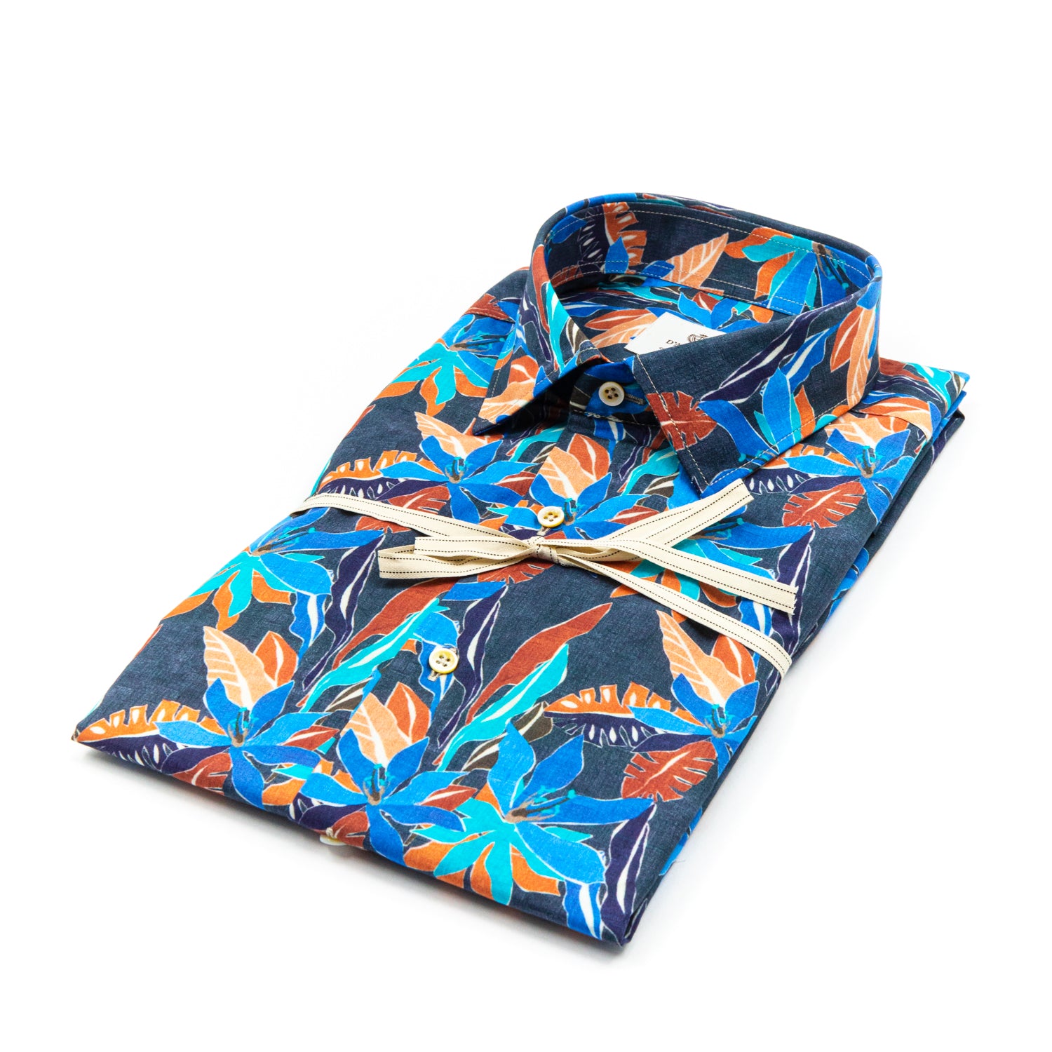 Camicia Fantasia Tropicale Multicolor Fondo Blu