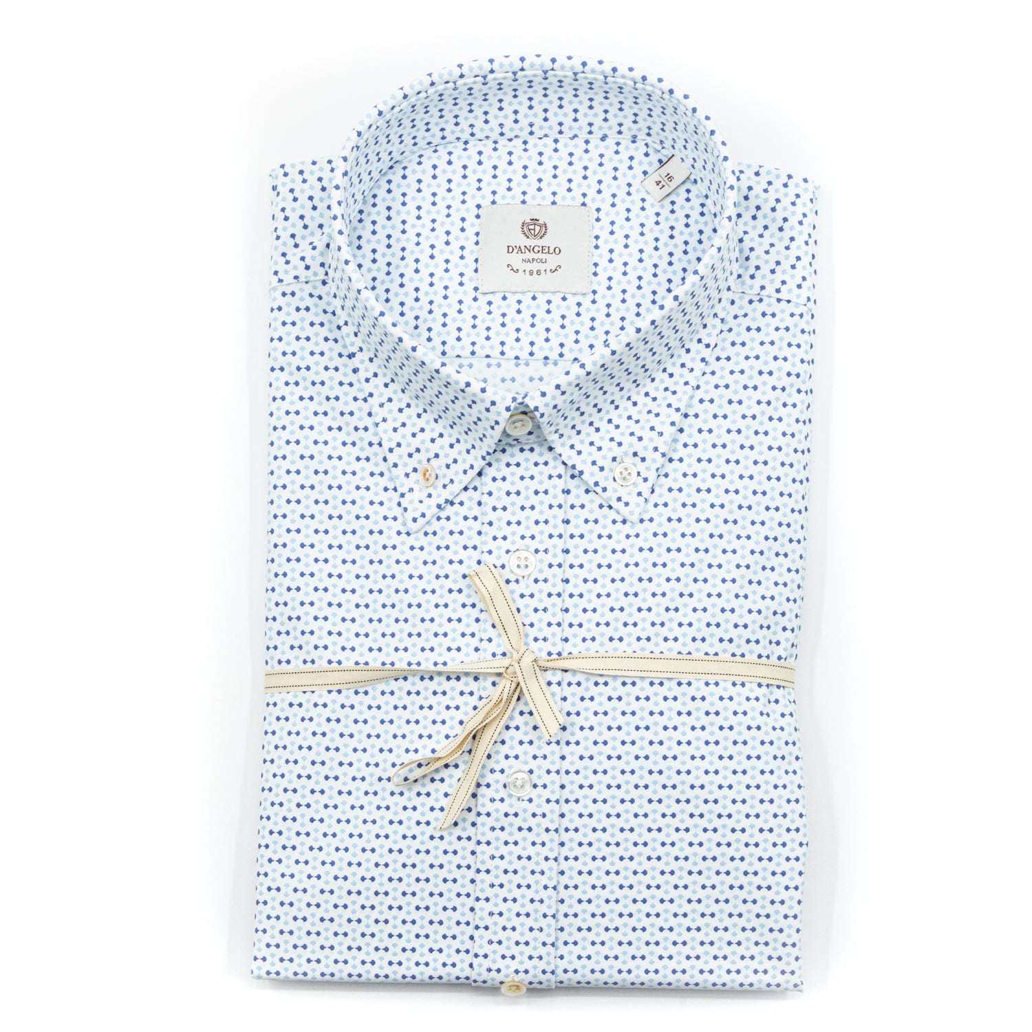 Camicia Microfantasia Azzurra con Colletto Button-Down in Cotone