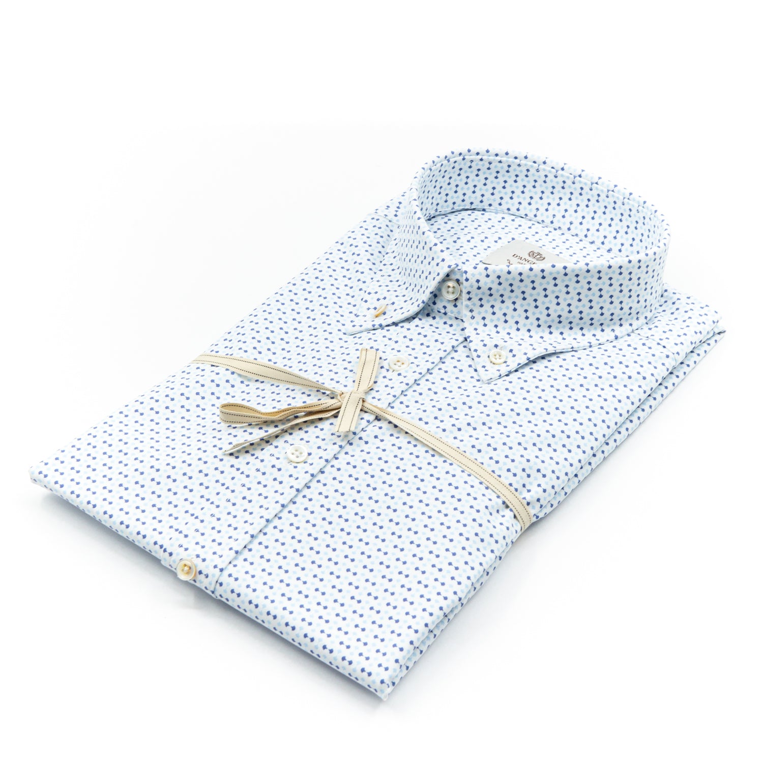 Camicia Microfantasia Azzurra con Colletto Button-Down in Cotone