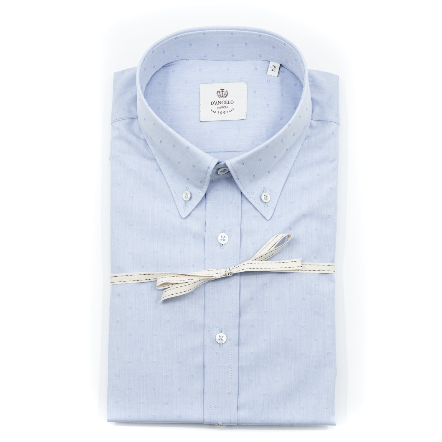 Camicia Azzurro Microfantasia con Collo Button Down