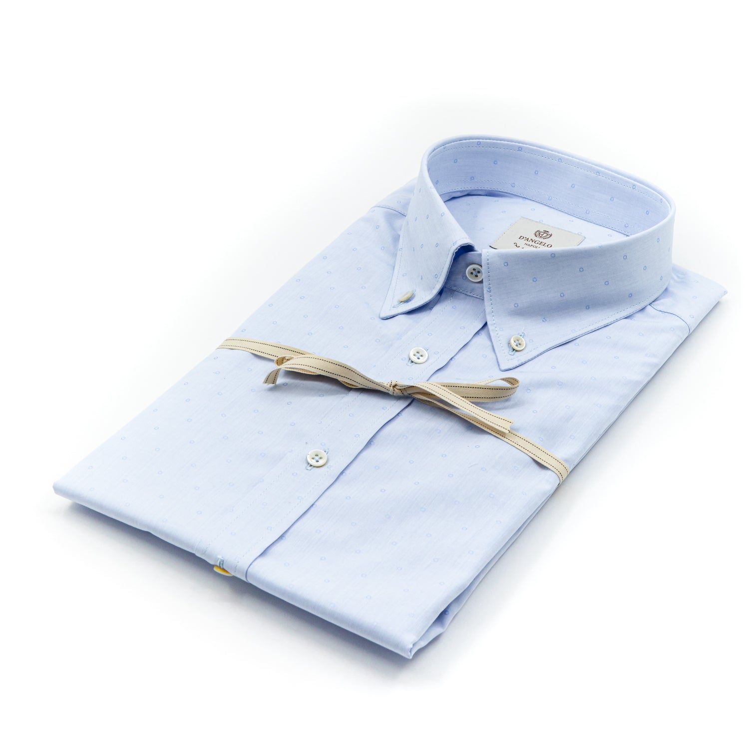 Camicia Azzurro Microfantasia con Collo Button Down