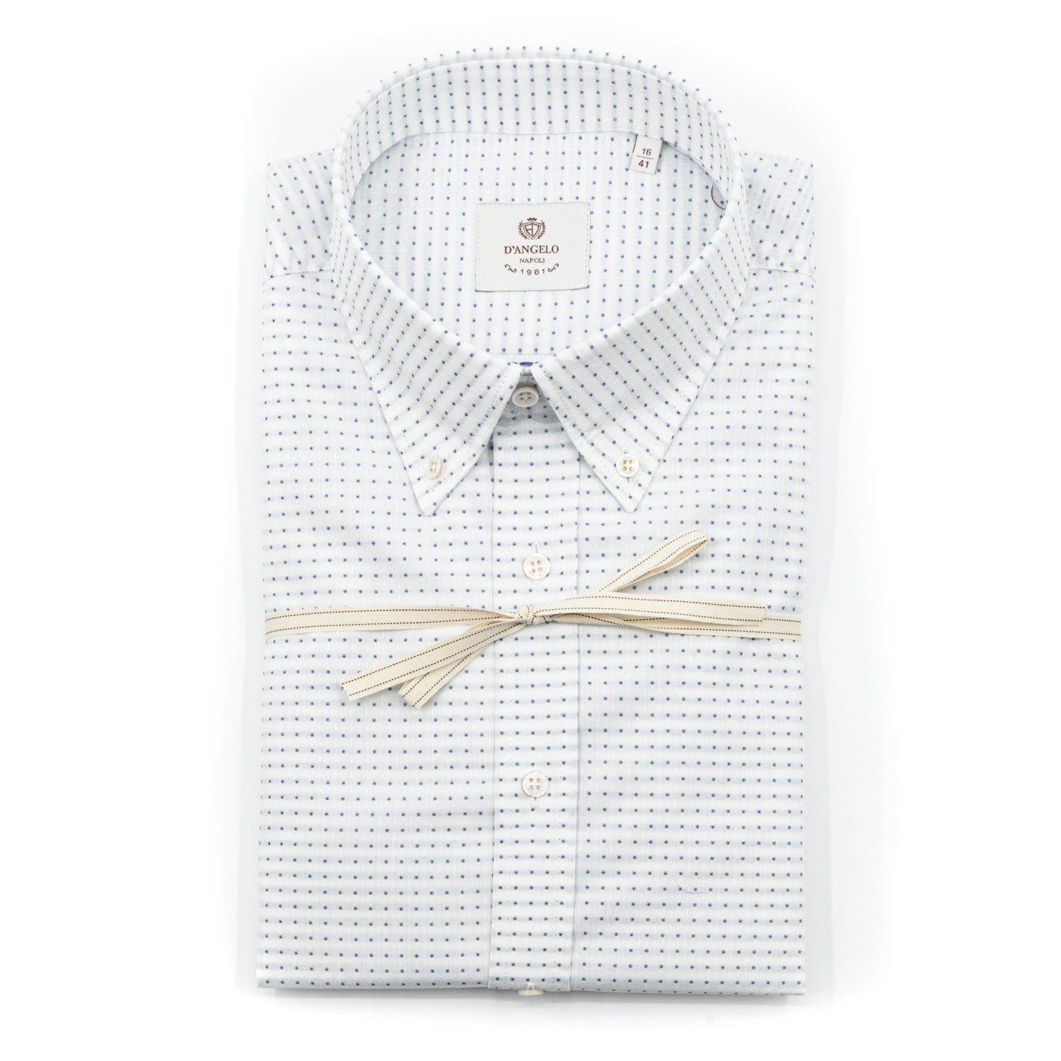 Camicia Bianca Microfantasia Blu con Collo Button Down