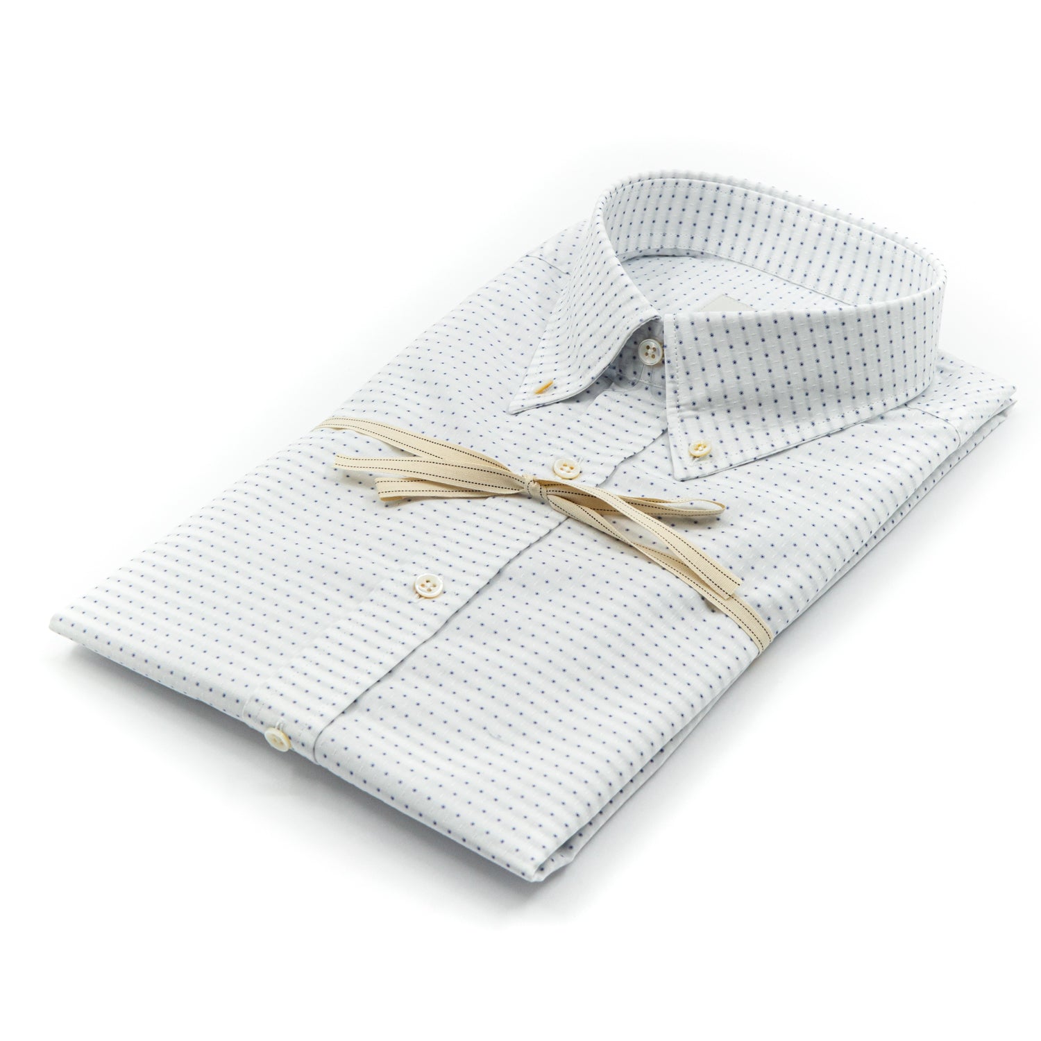Camicia Bianca Microfantasia Blu con Collo Button Down