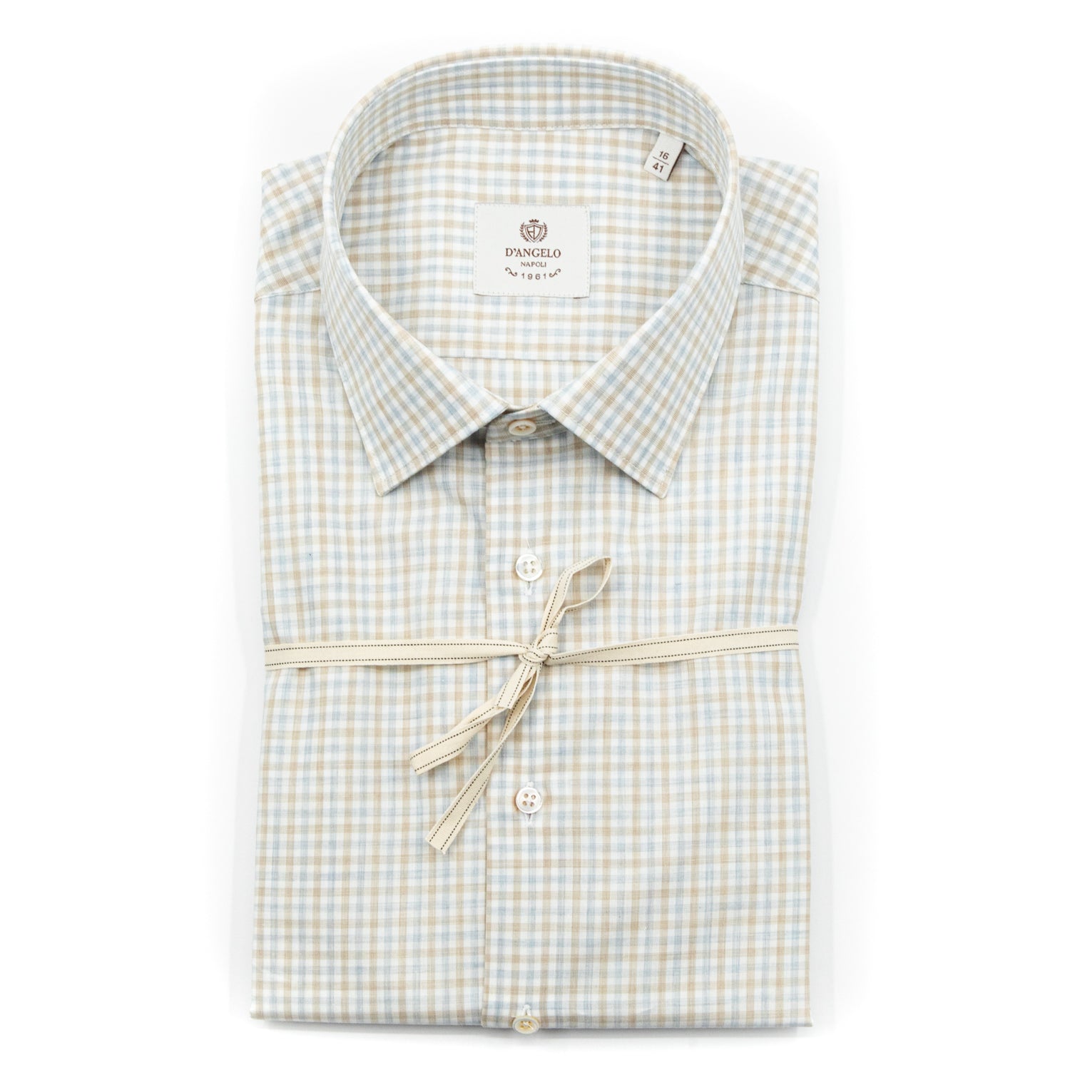Camicia a Quadri Beige e Azzurro