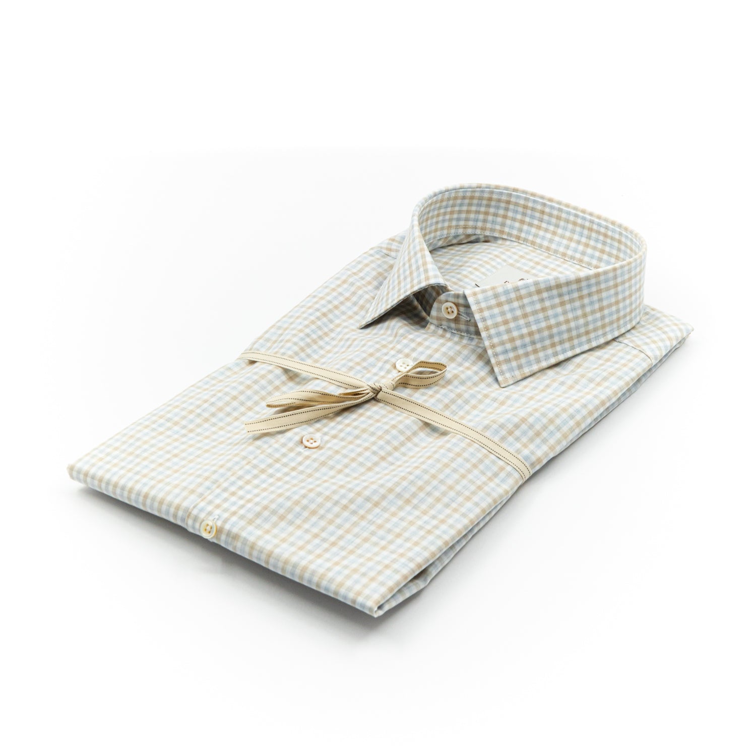 Camicia a Quadri Beige e Azzurro