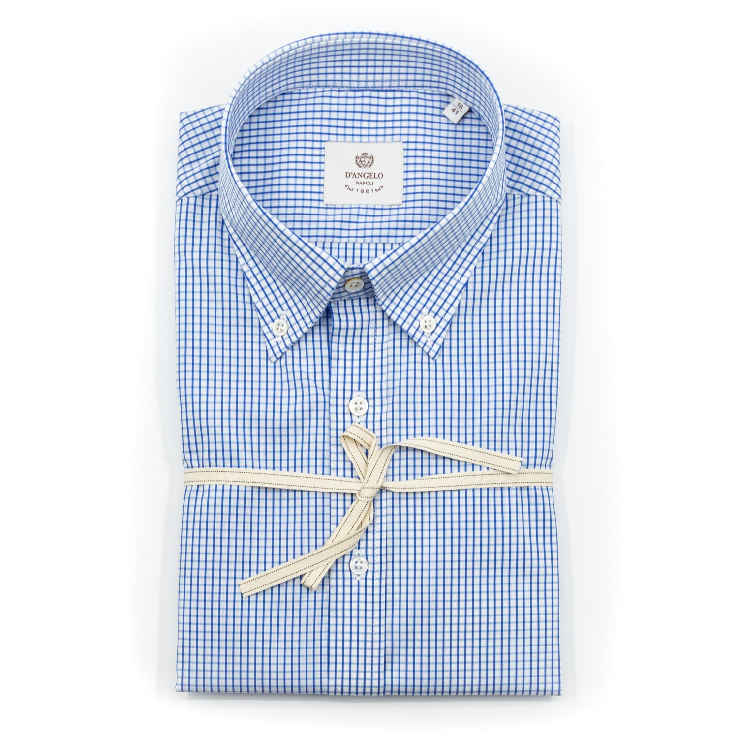 Camicia a Quadretti Azzurri con Colletto Button-Down in Cotone