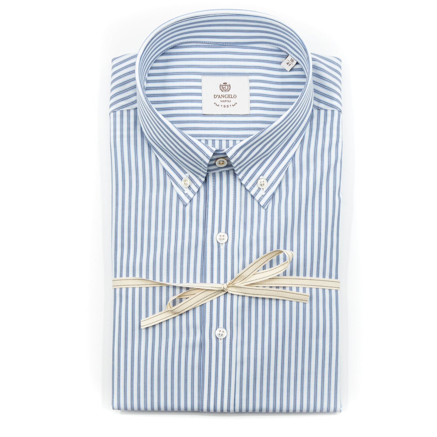 Camicia a Righe Azzurre con Colletto Button-Down in Cotone