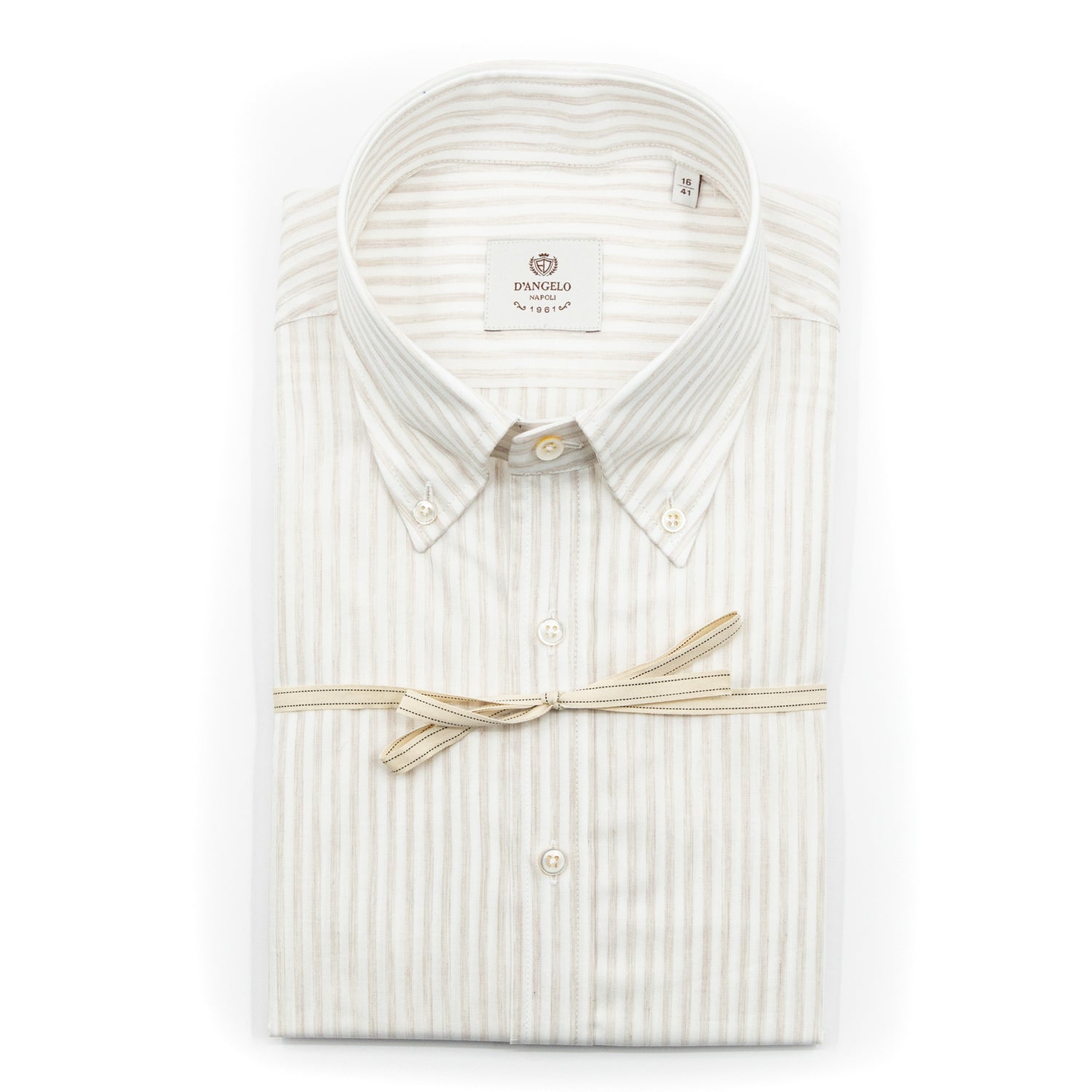 Camicia Righe Beige e Bianco con Collo Button Down