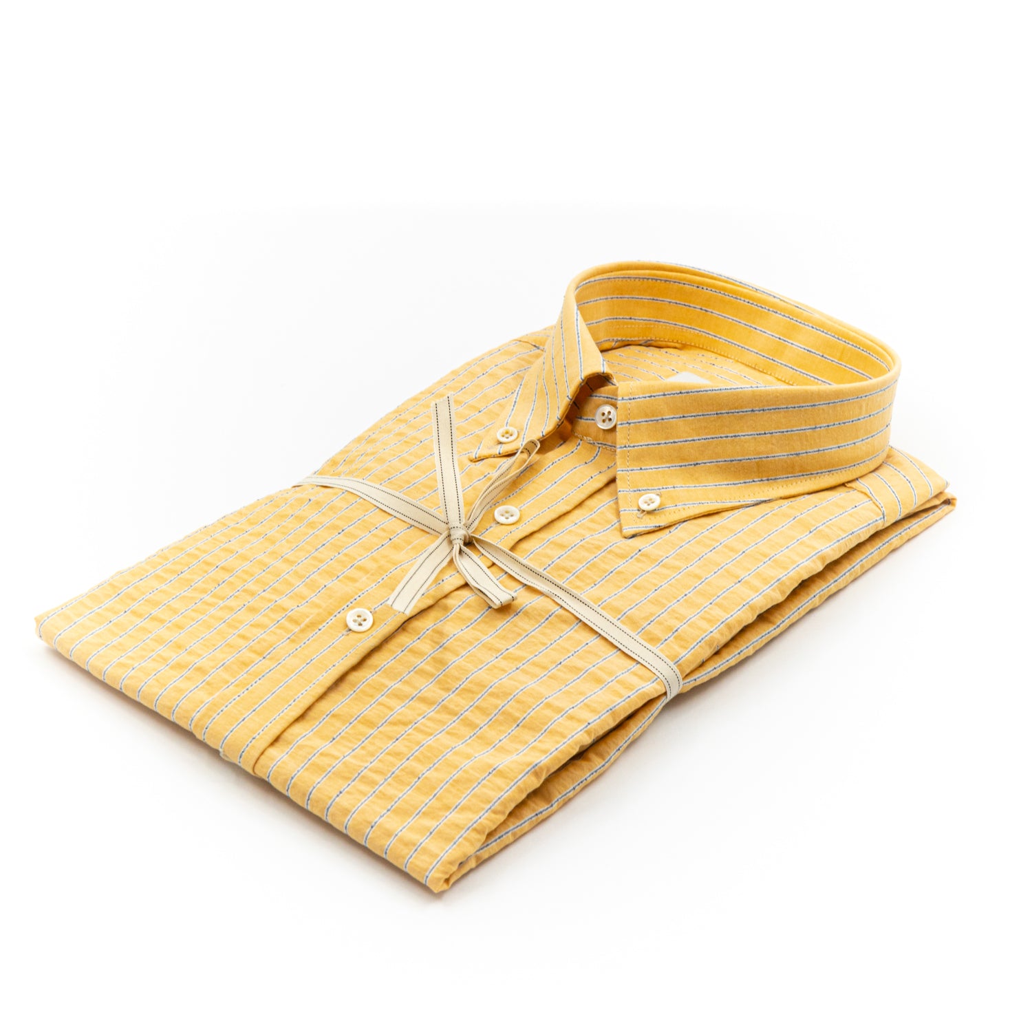 Camicia a Righe Gialle con Colletto Button-Down in Cotone