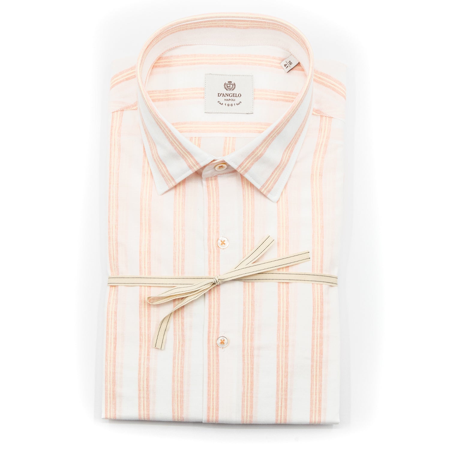 Camicia a Righe Bianco e Arancio in Cotone