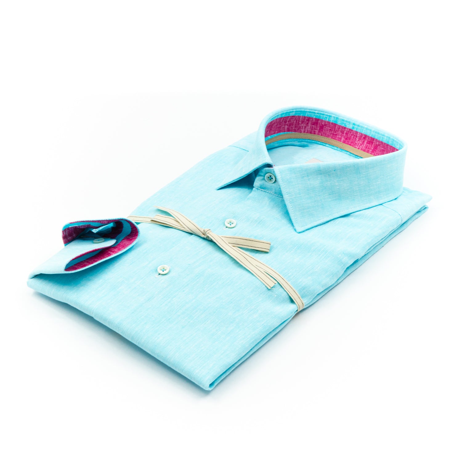 Camicia Azzurro Acqua con Dettagli Interni a Contrasto