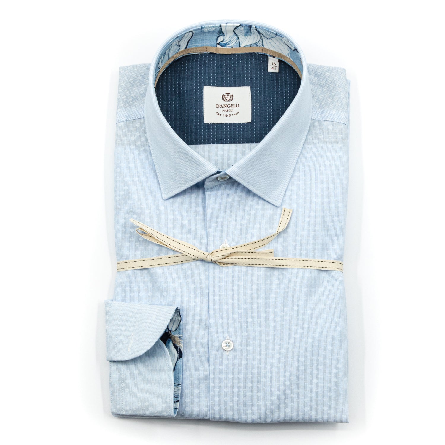 Camicia Azzurro Chiaro Microtexture con Dettagli Interni Floreali