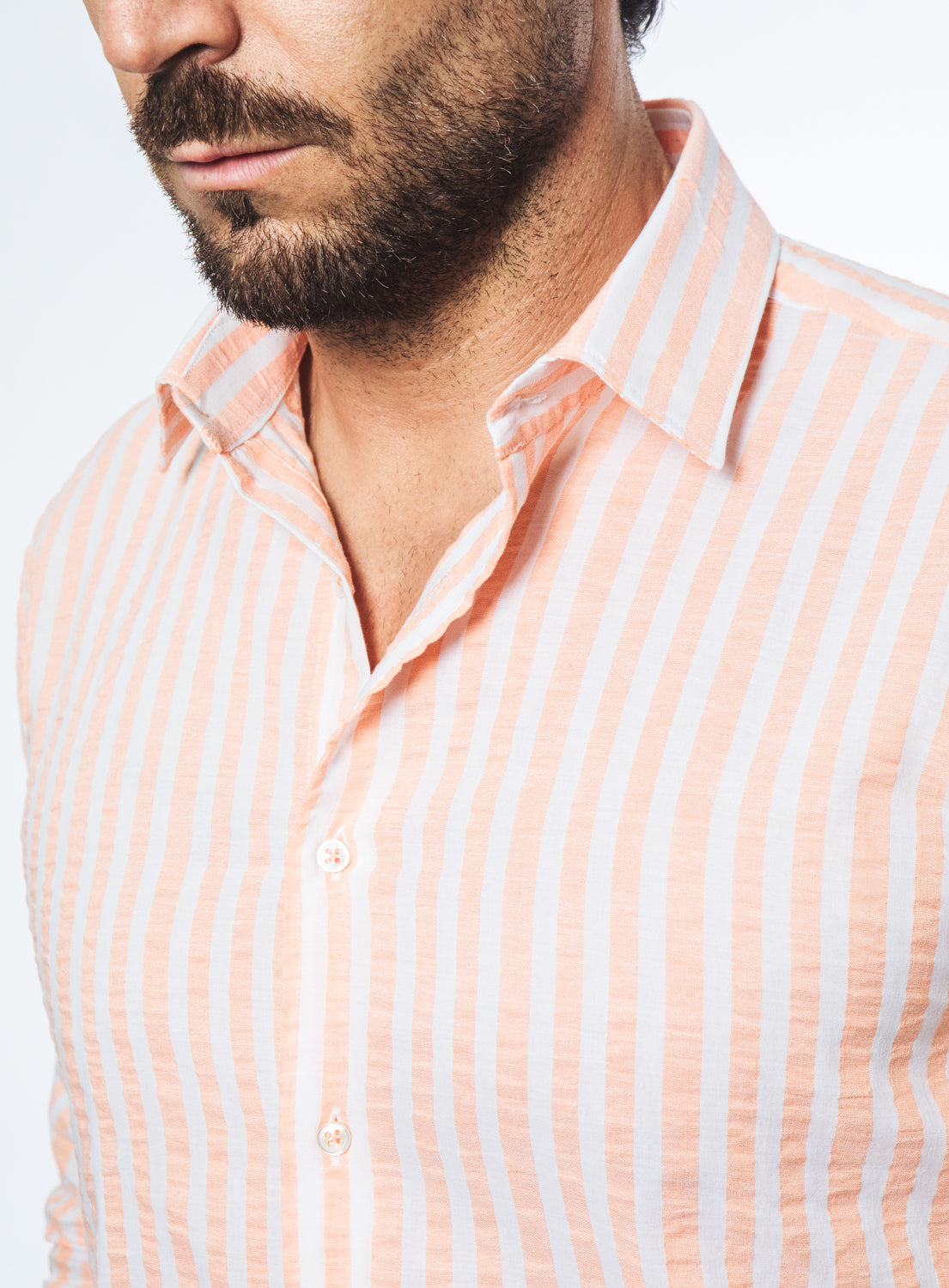 Camicia a Righe Arancio e Bianco in Cotone