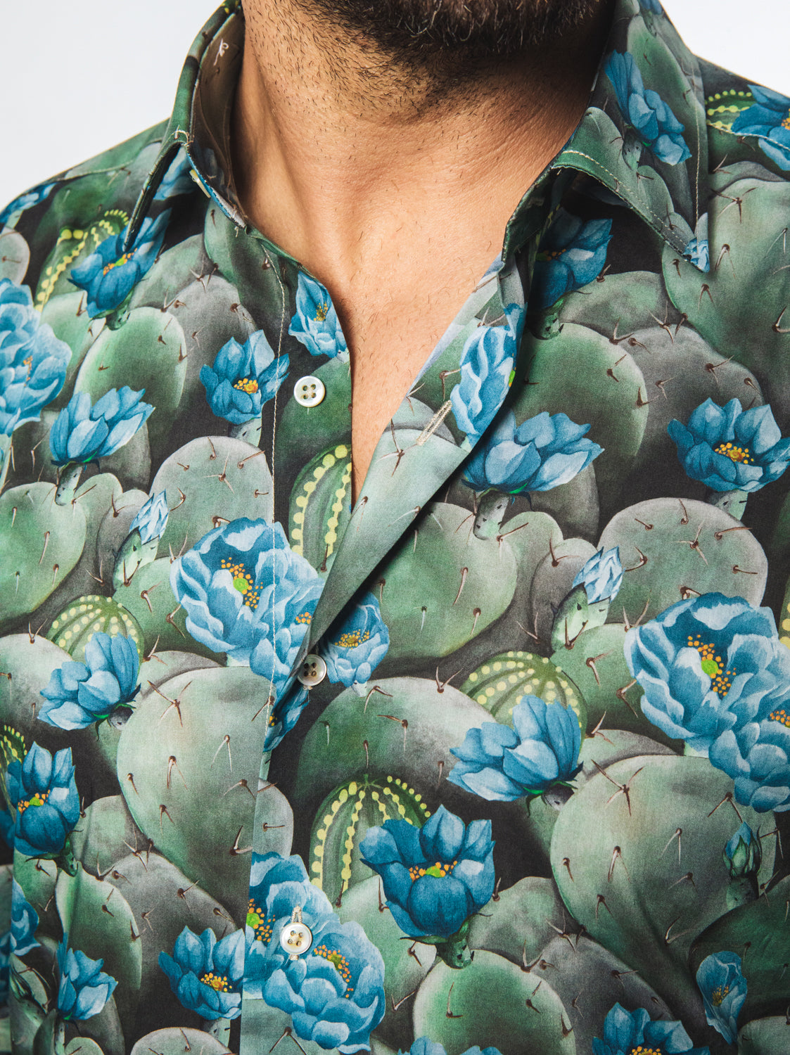 Camicia Fantasia Cactus e Fiori Azzurri