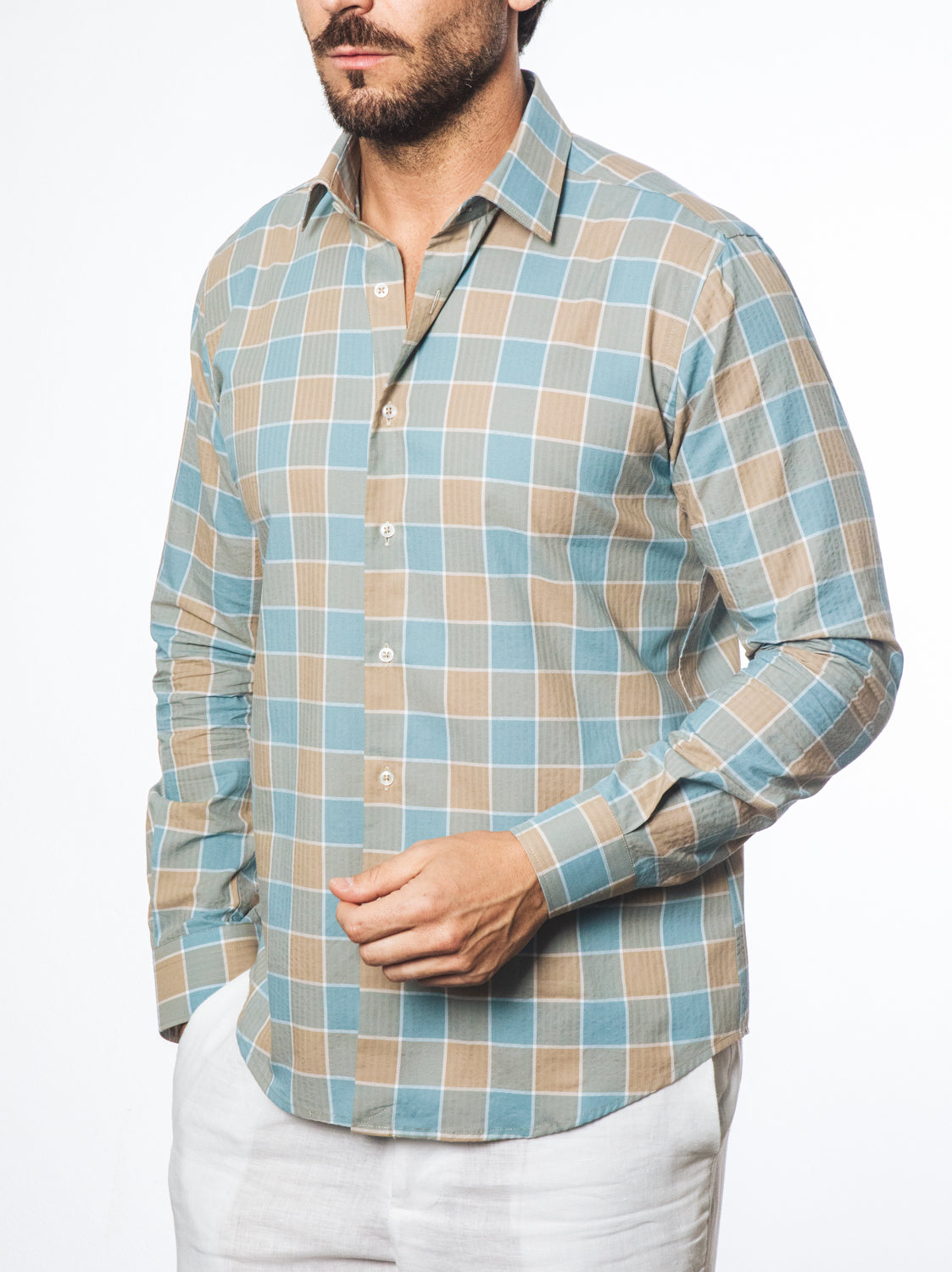 Camicia Quadri Verde Acqua e Beige