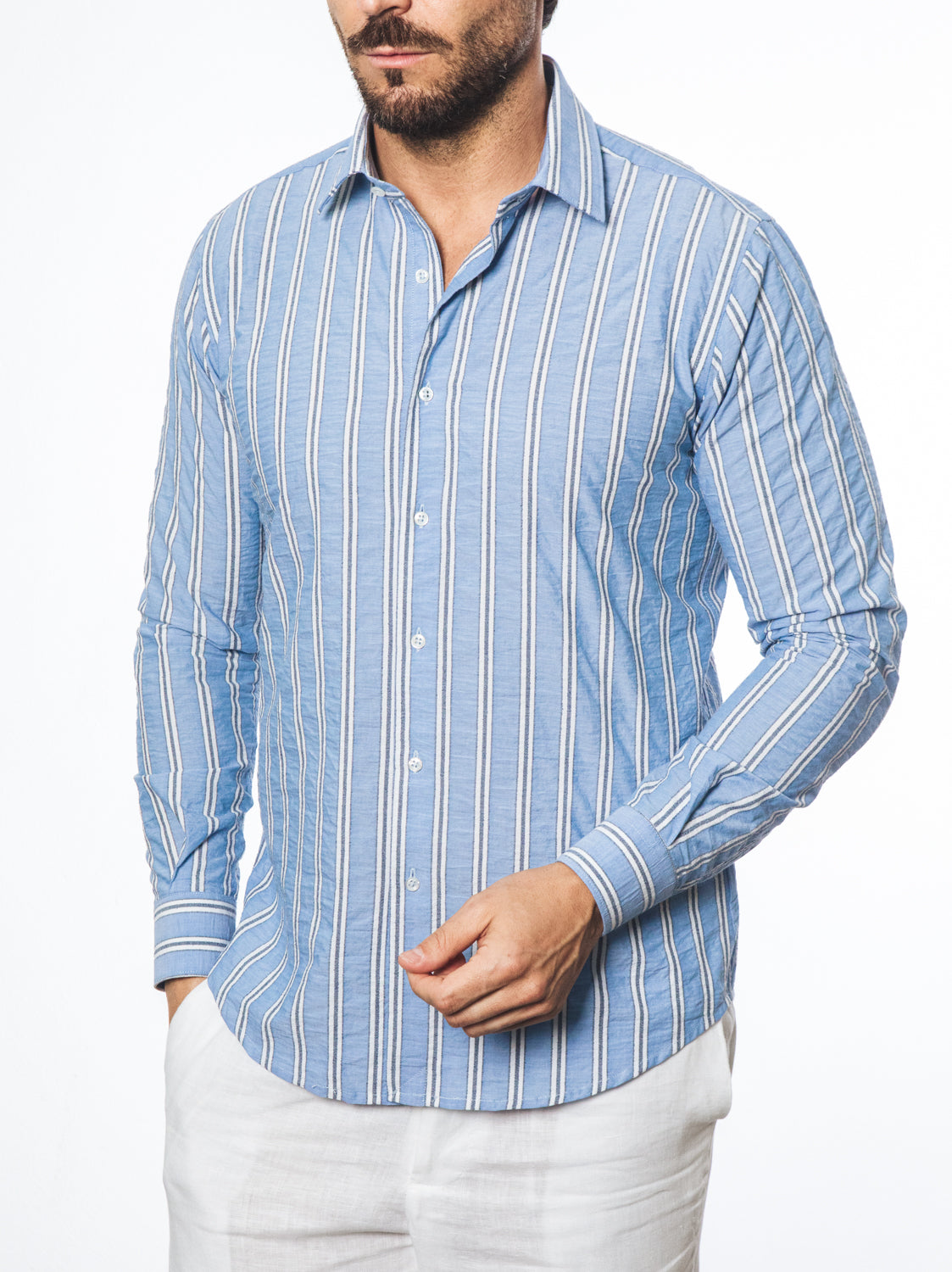Camicia a Righe Azzurra in Cotone