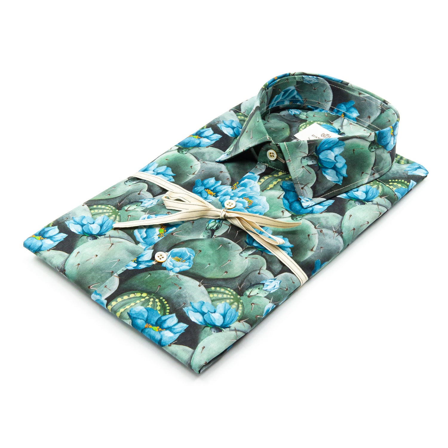 Camicia Fantasia Cactus e Fiori Azzurri