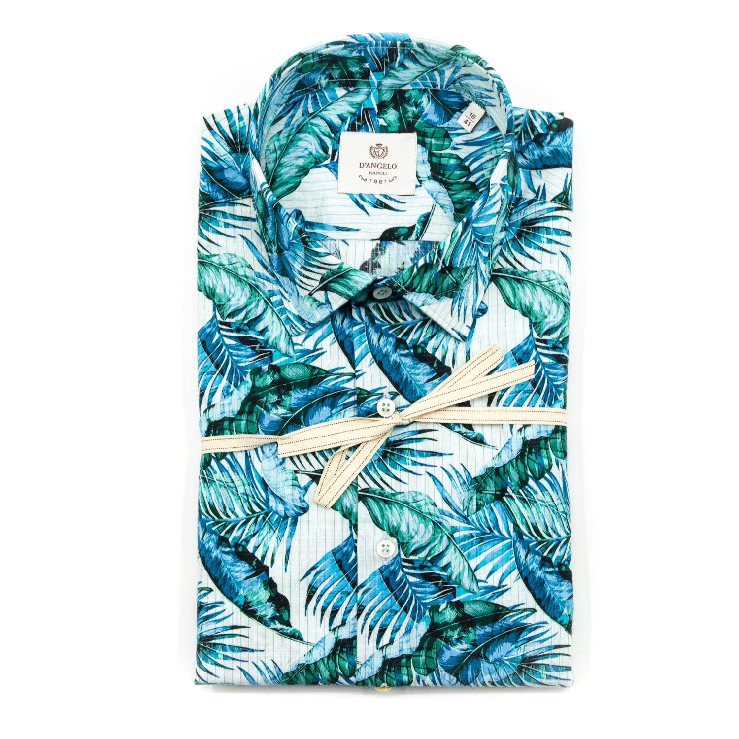 Camicia Fantasia Tropicale Foglie Azzurro/Verde