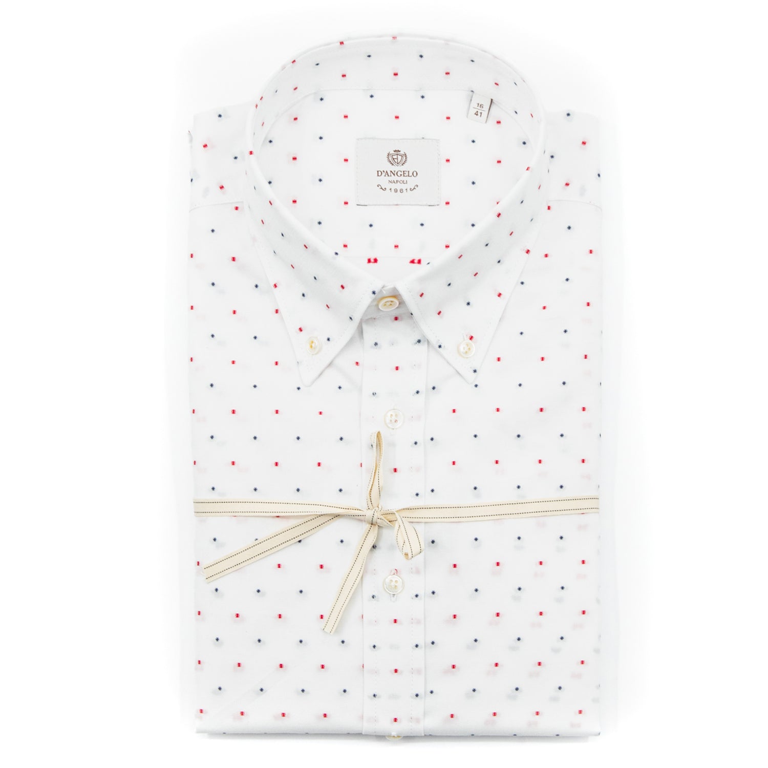 Camicia Micro Fantasia Pois Rosso/Blu