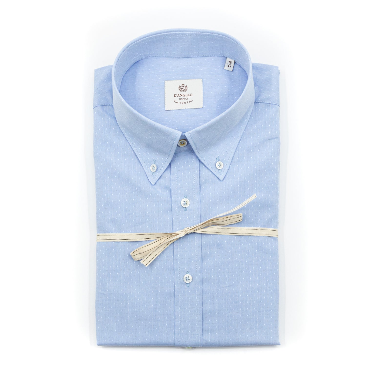 Camicia Azzurro Microfantasia Tono su Tono con Collo Button Down