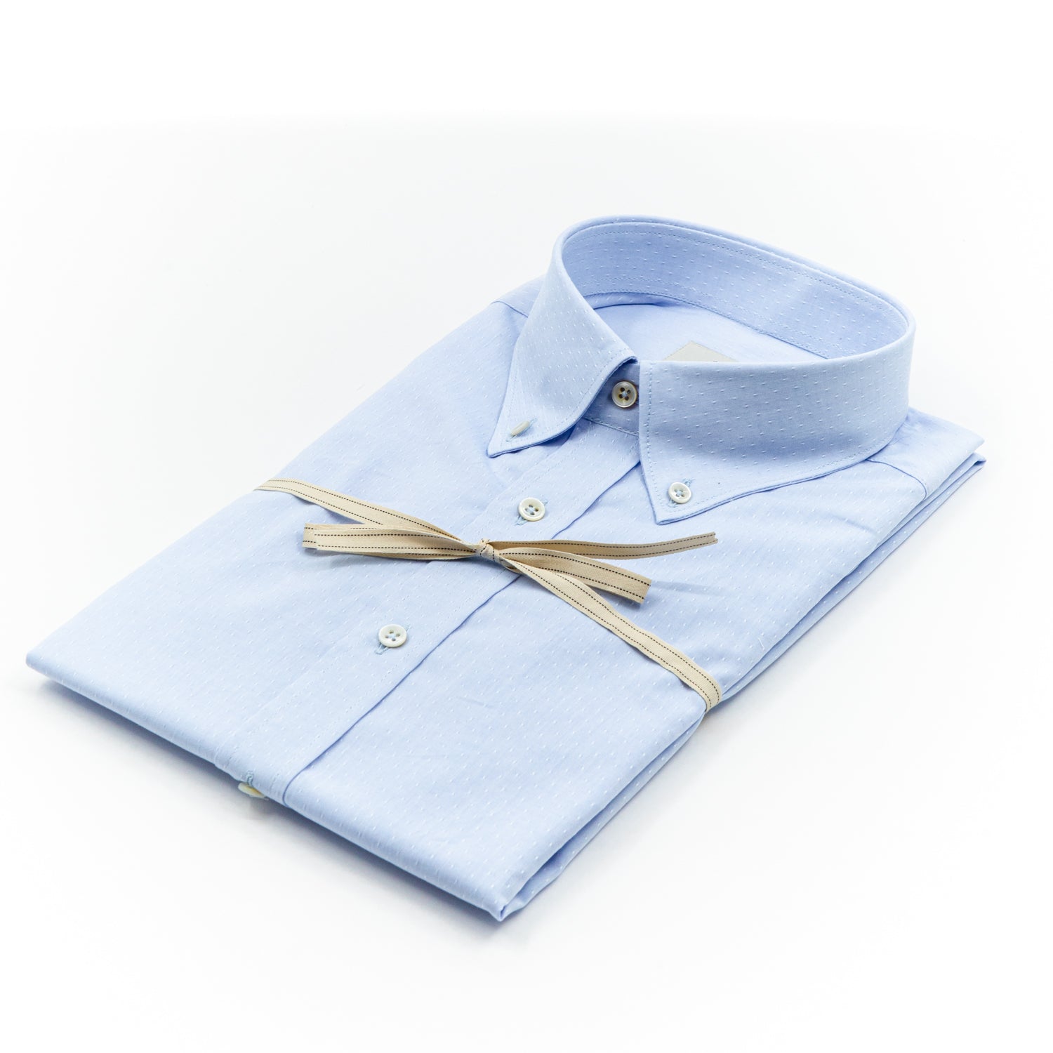 Camicia Azzurro Microfantasia Tono su Tono con Collo Button Down