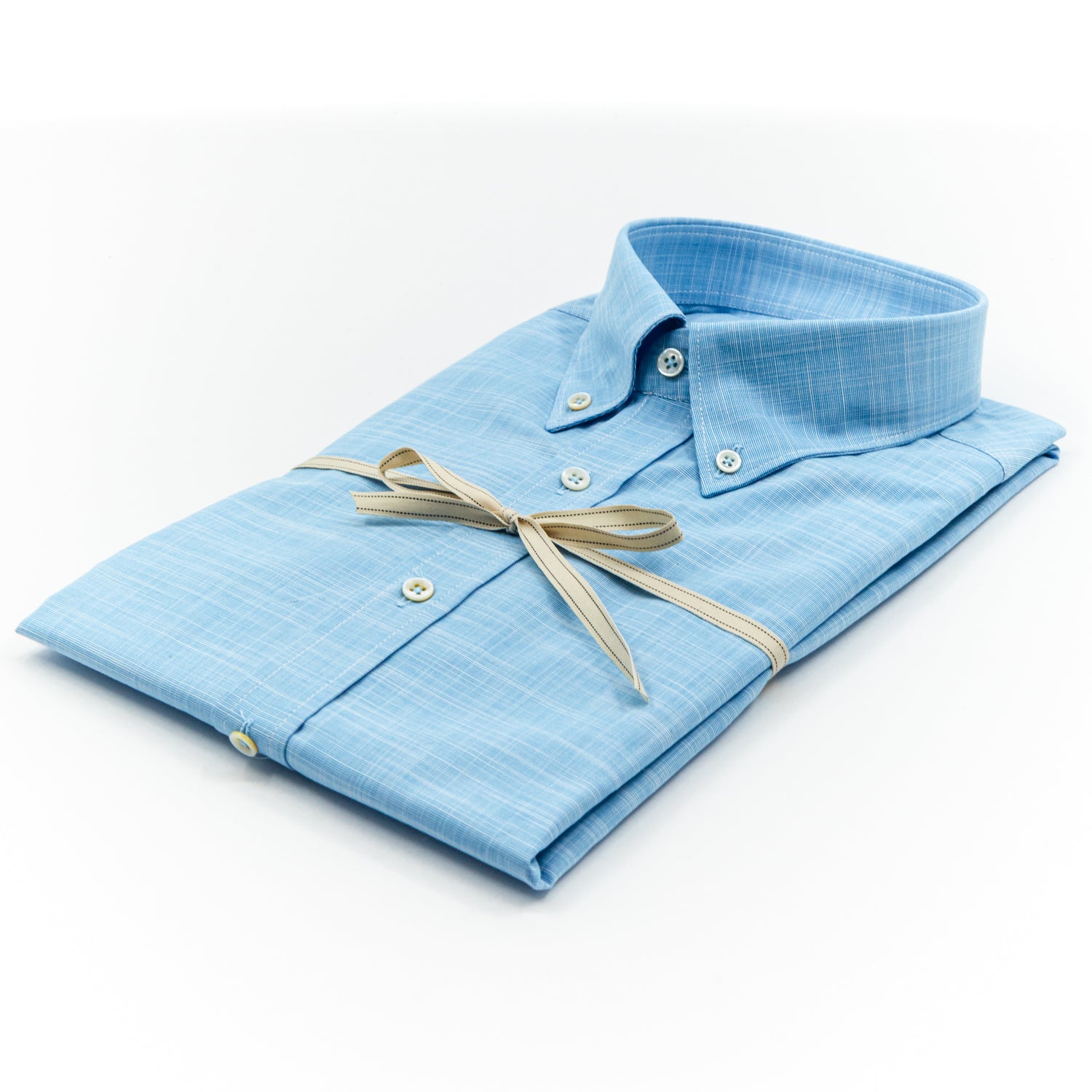 Camicia Azzurra in Cotone Effetto Lino