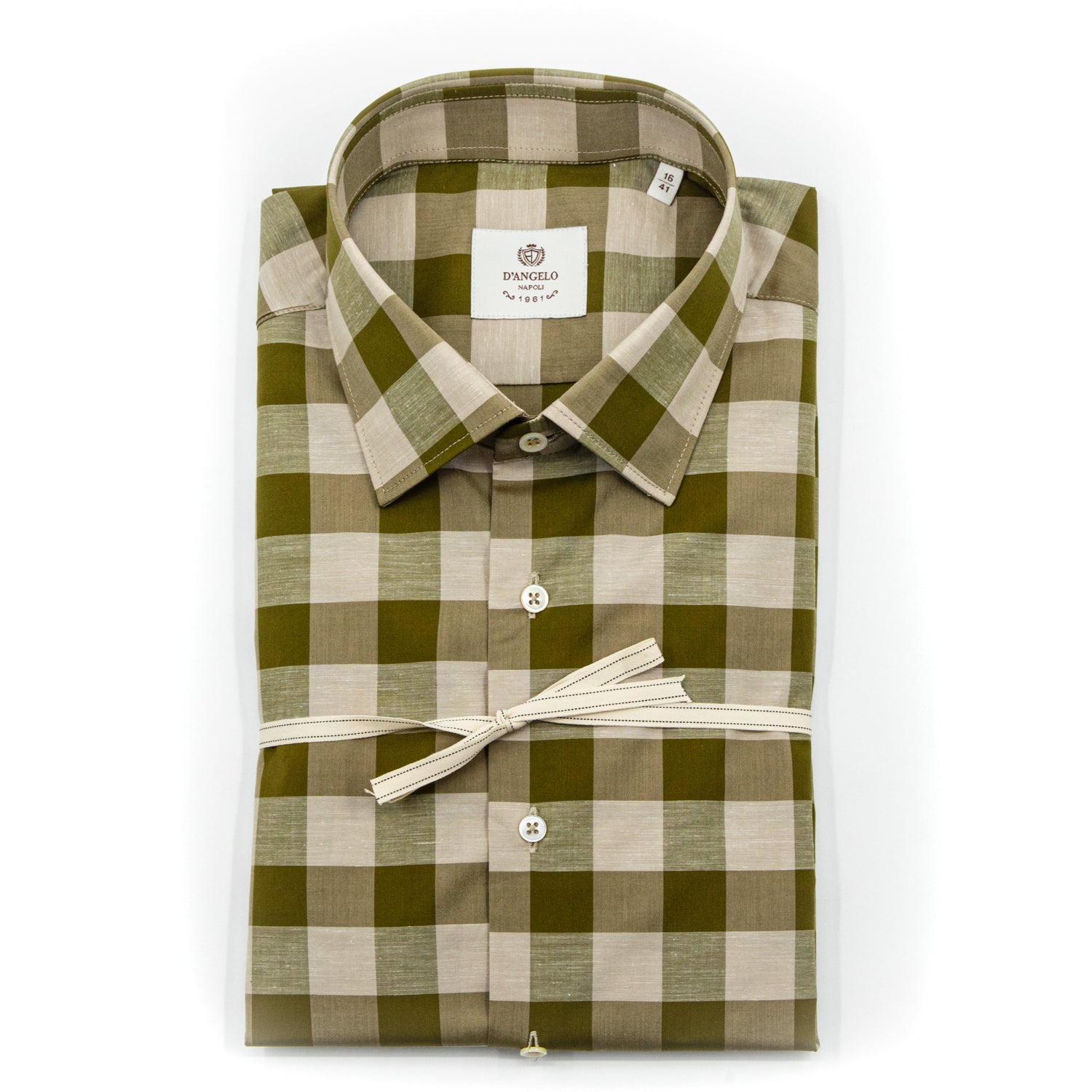 Camicia Quadri Verde Beige