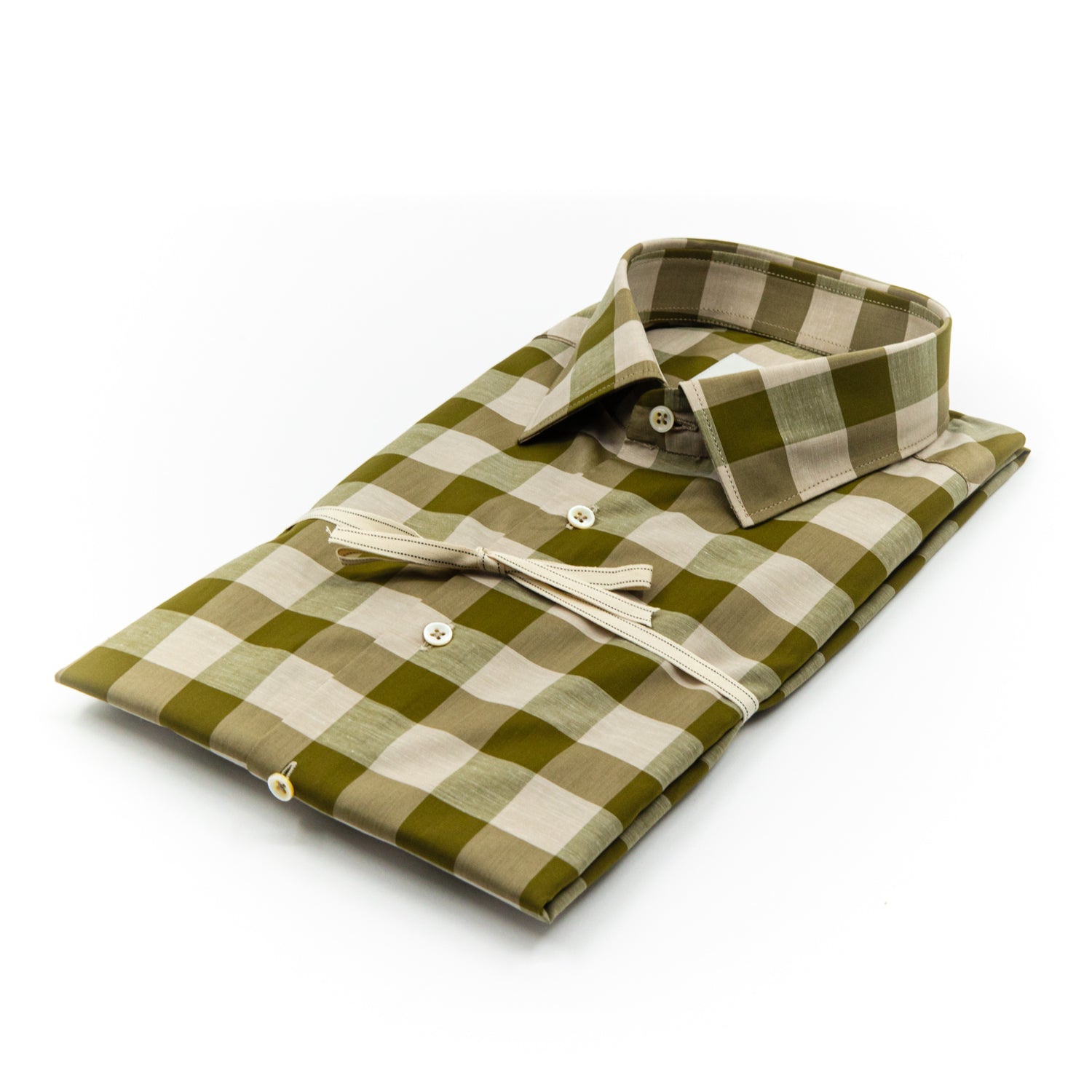 Camicia Quadri Verde Beige