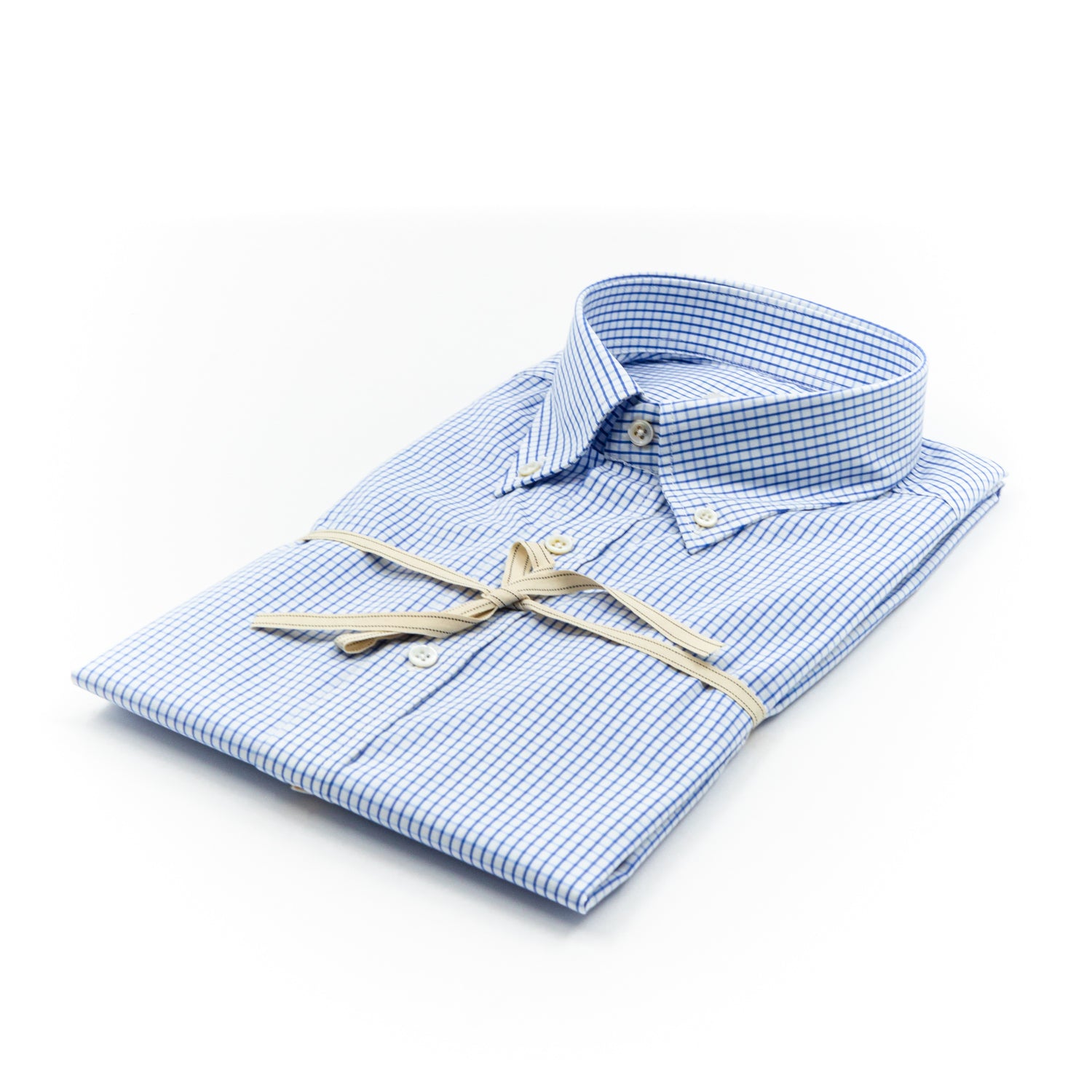 Camicia a Quadretti Azzurri con Colletto Button-Down in Cotone