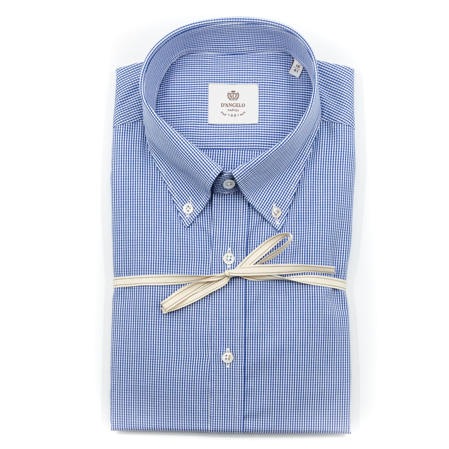 Camicia  Microquadretto Blu e Bianco con Collo Button Down