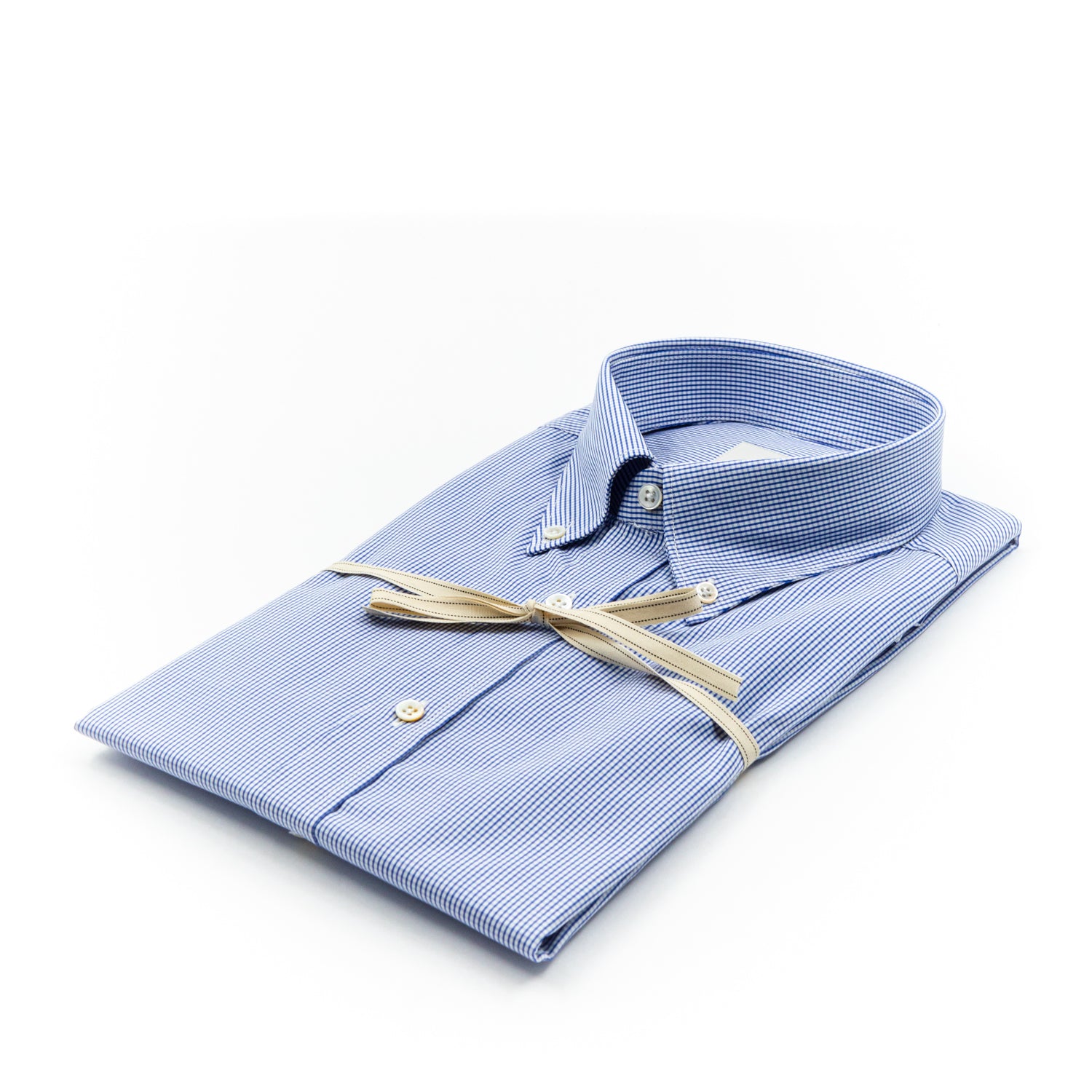 Camicia  Microquadretto Blu e Bianco con Collo Button Down