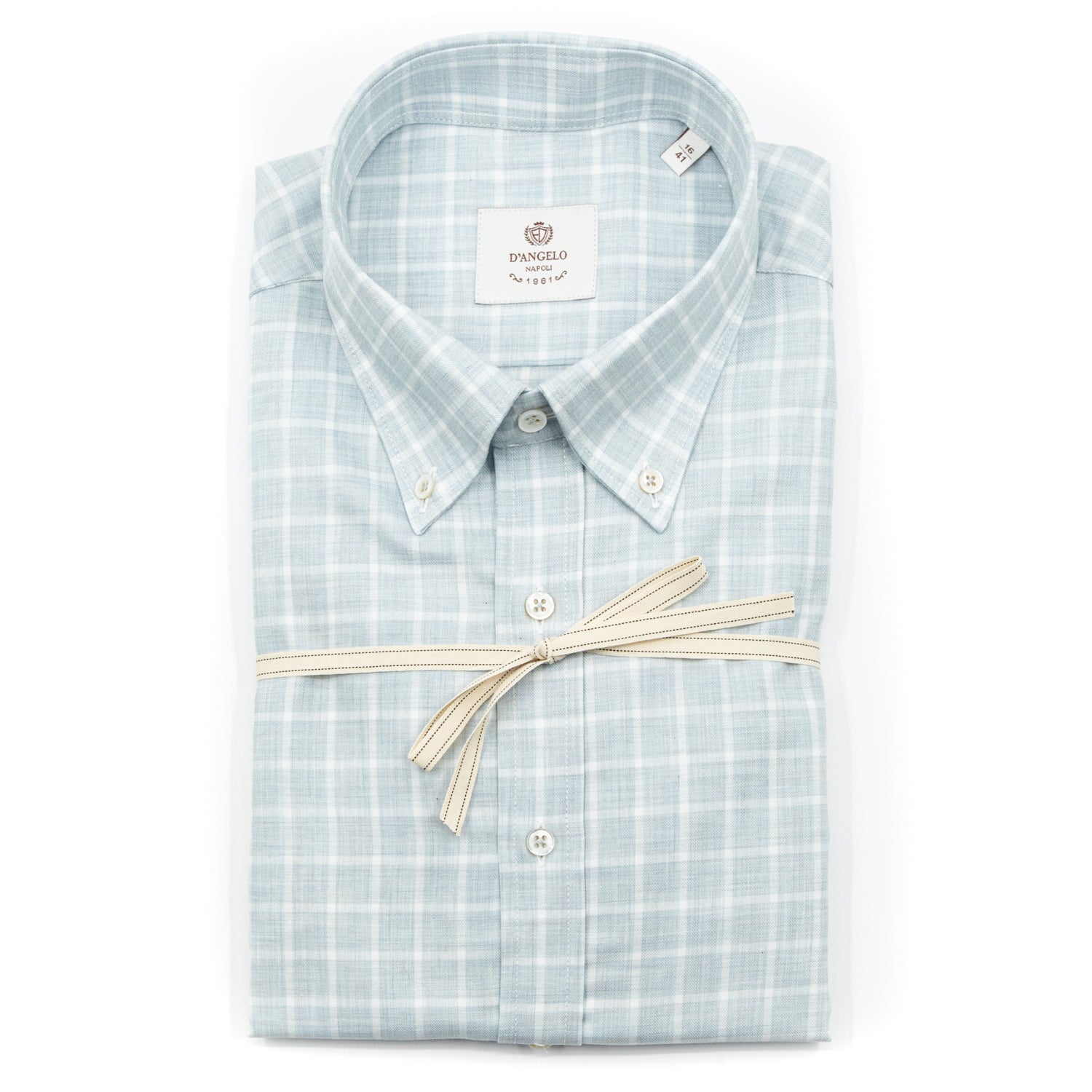 Camicia a Quadri Verde Acqua con Colletto Button-Down in Cotone