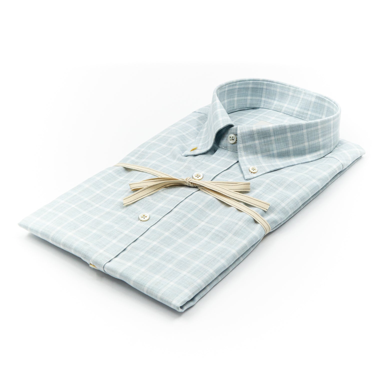 Camicia a Quadri Verde Acqua con Colletto Button-Down in Cotone