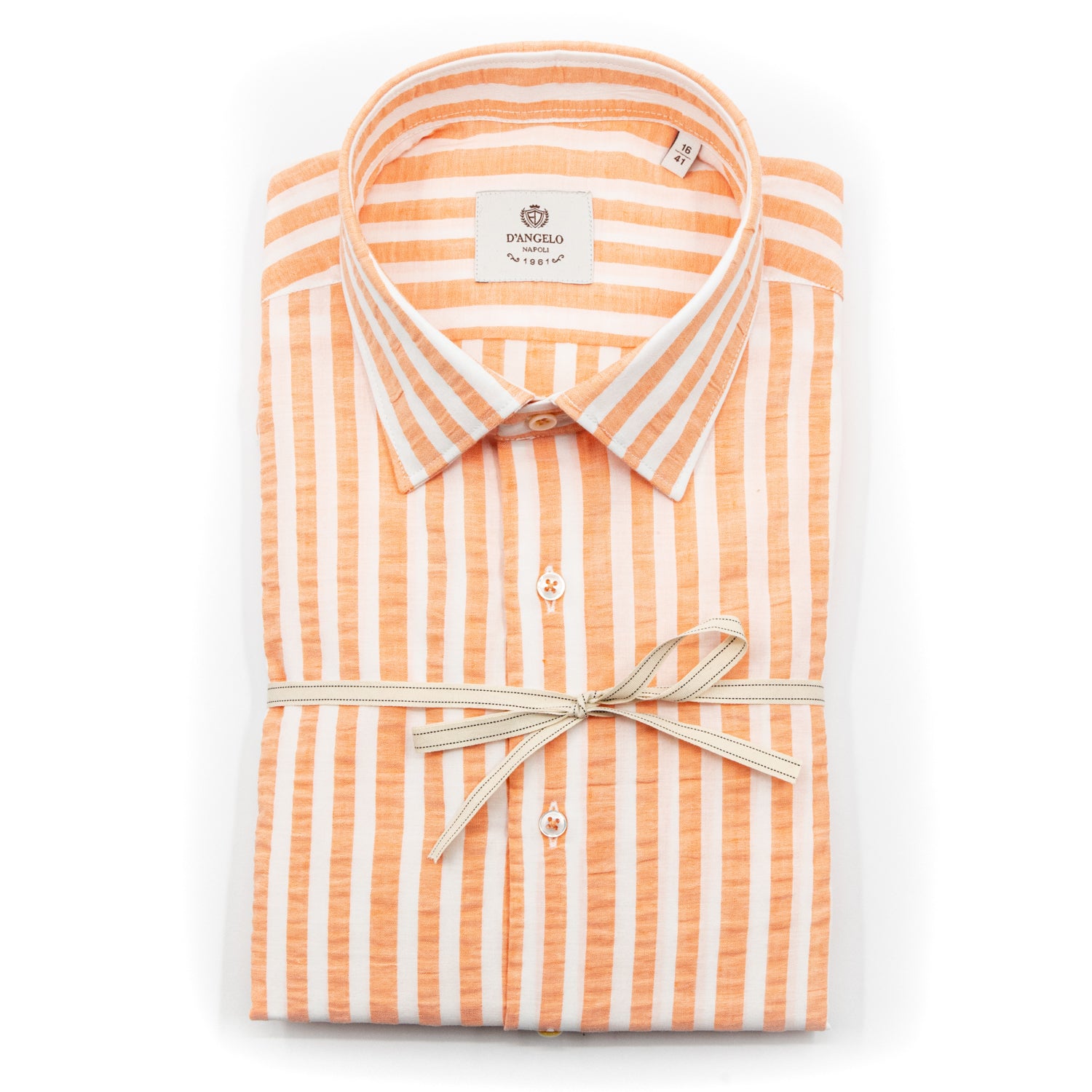 Camicia a Righe Arancio e Bianco in Cotone