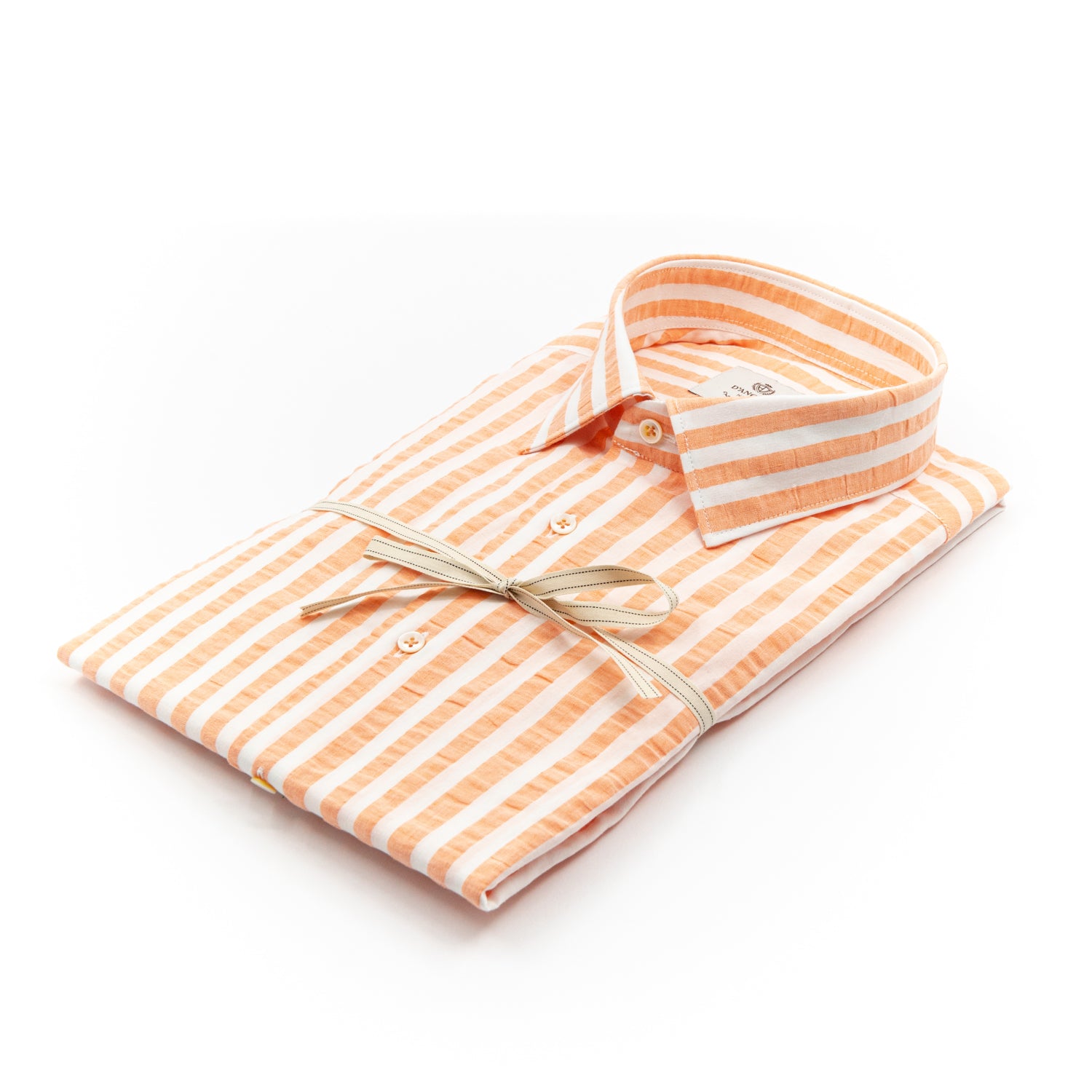 Camicia a Righe Arancio e Bianco in Cotone