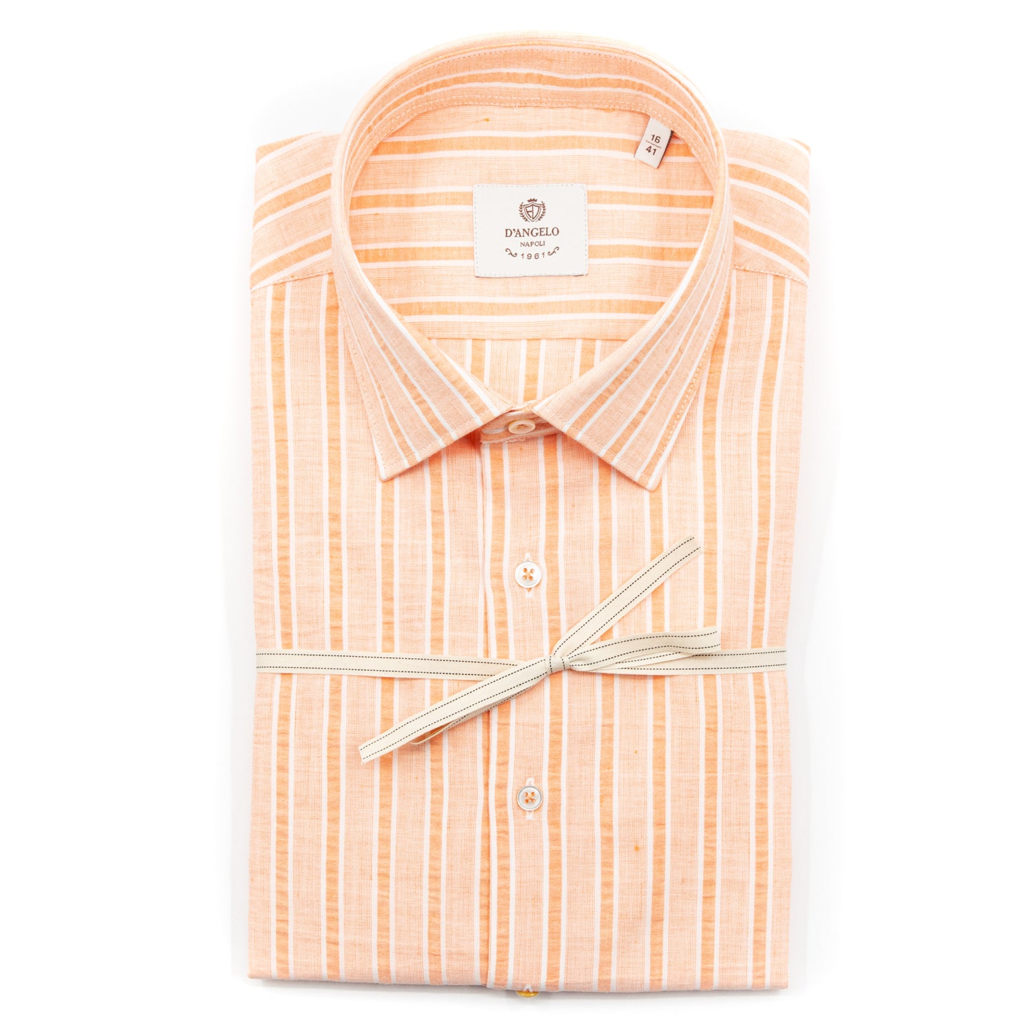 Camicia  Righe Arancio Chiaro in Cotone Leggero