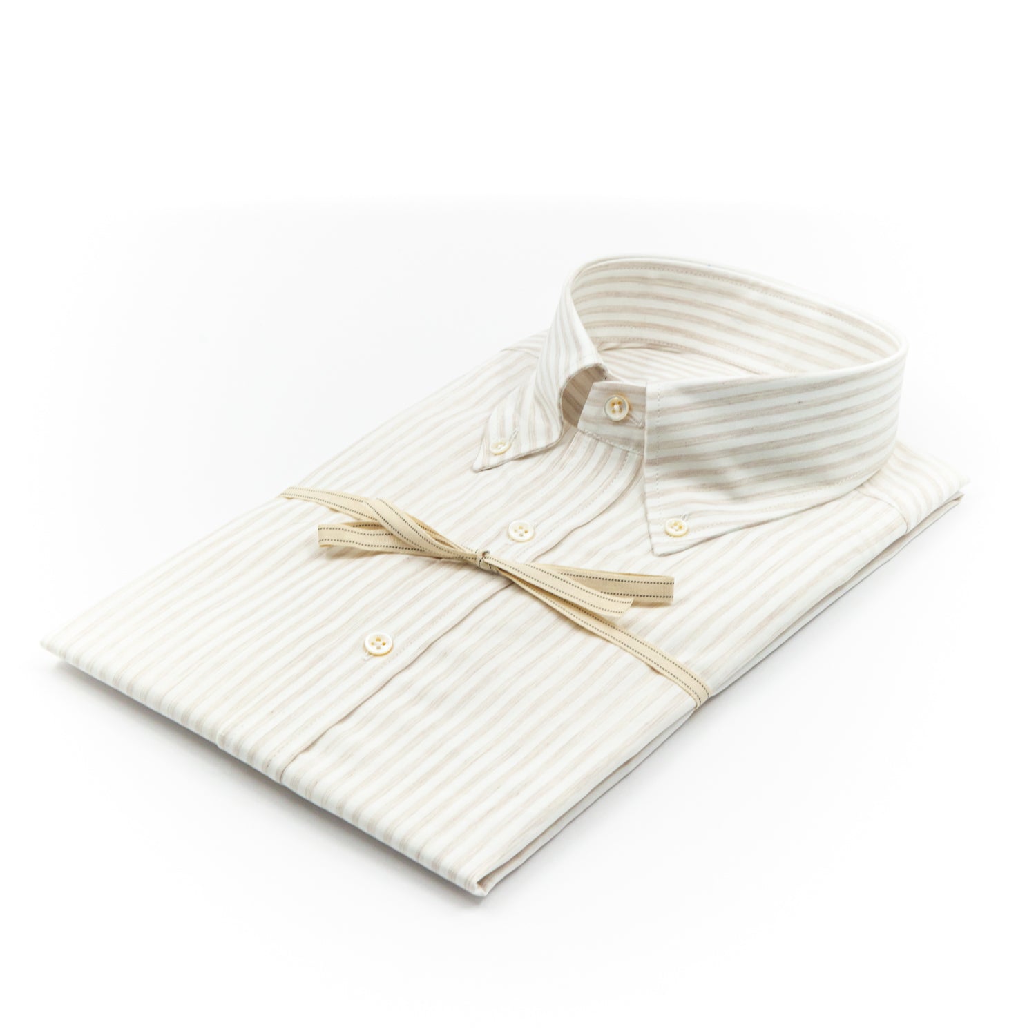 Camicia Righe Beige e Bianco con Collo Button Down