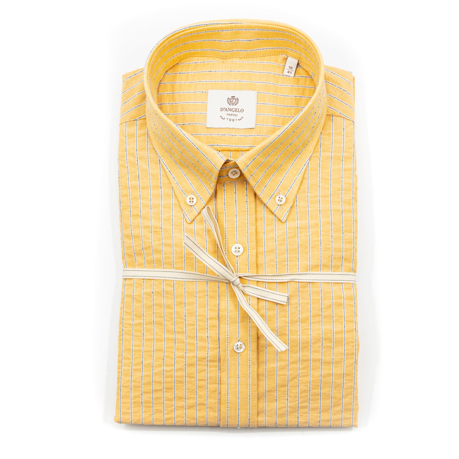 Camicia a Righe Gialle con Colletto Button-Down in Cotone