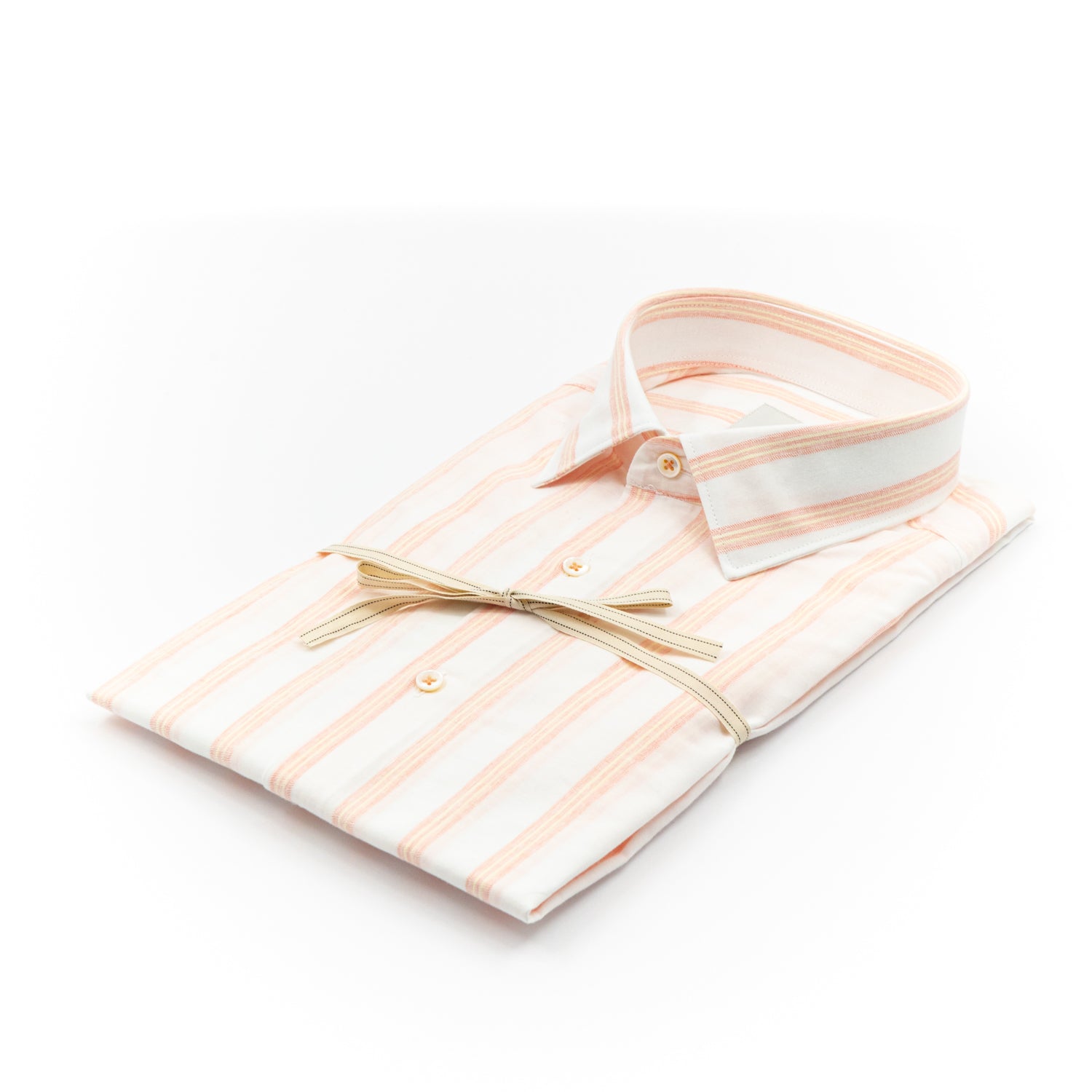 Camicia a Righe Bianco e Arancio in Cotone