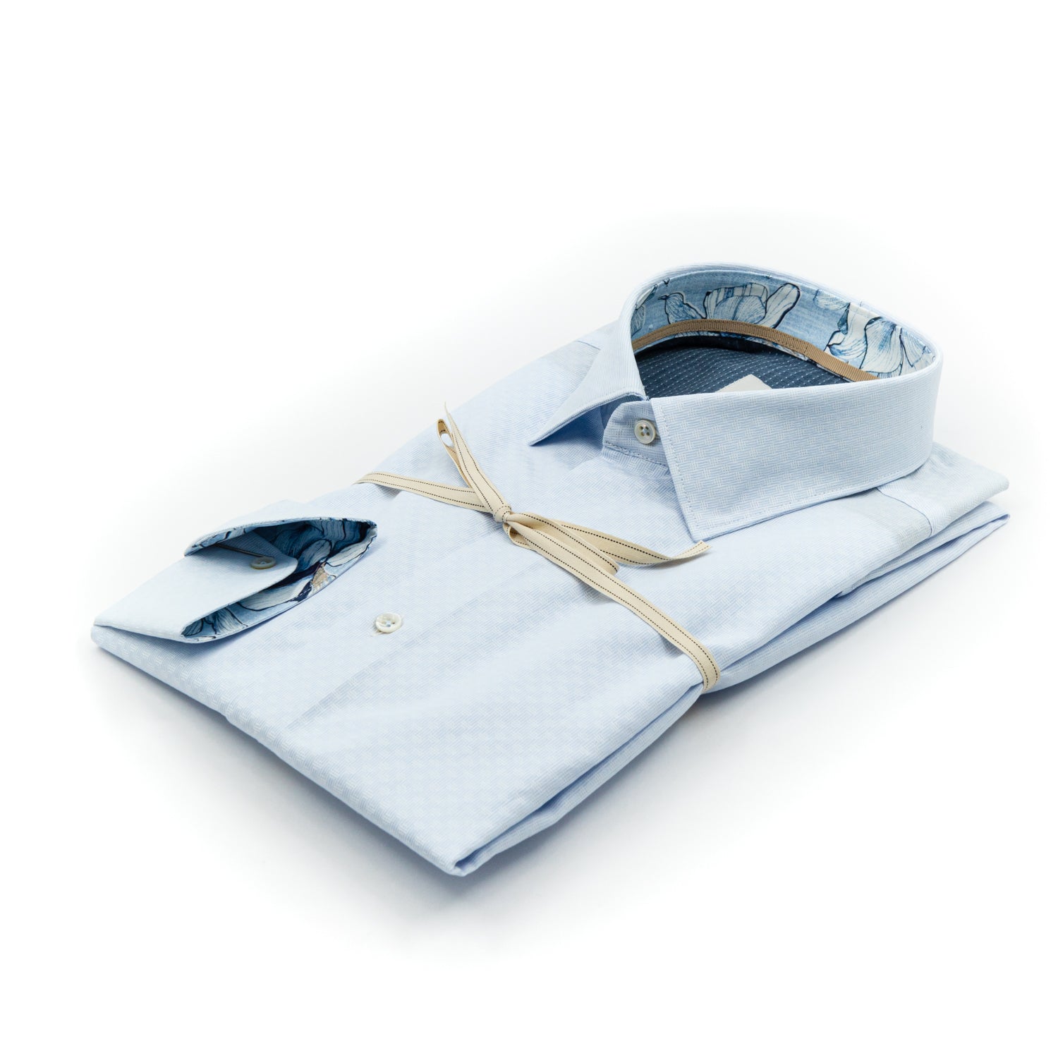 Camicia Azzurro Chiaro Microtexture con Dettagli Interni Floreali