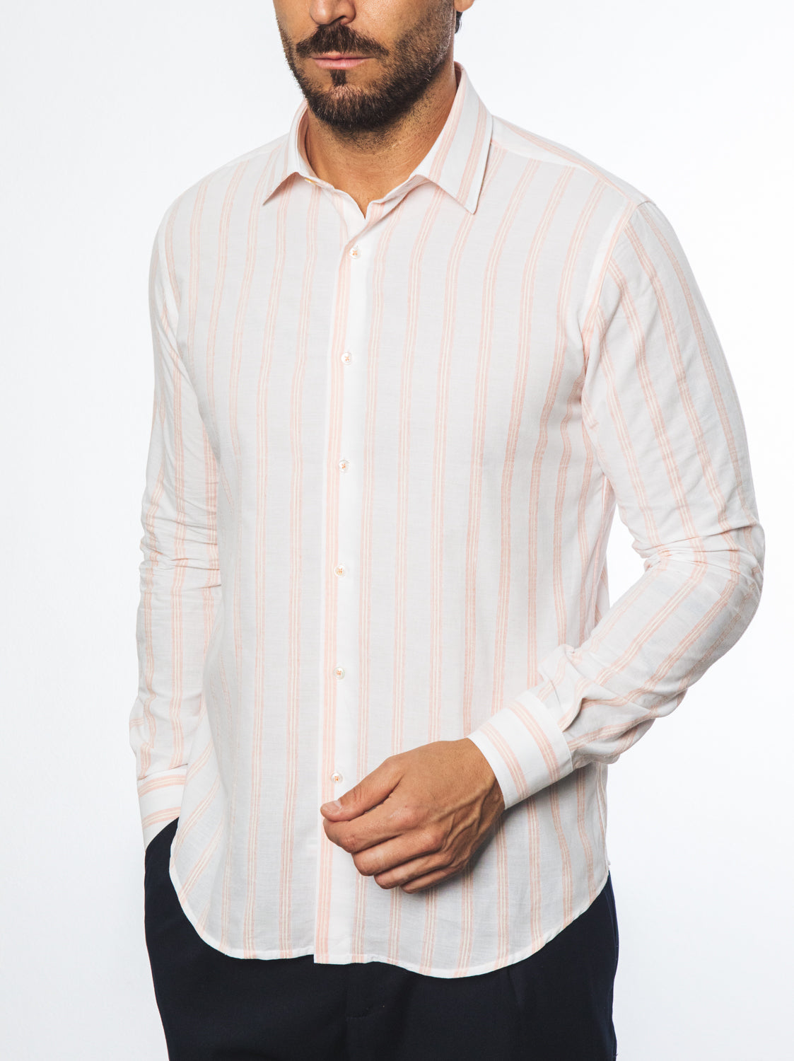 Camicia a Righe Bianco e Arancio in Cotone