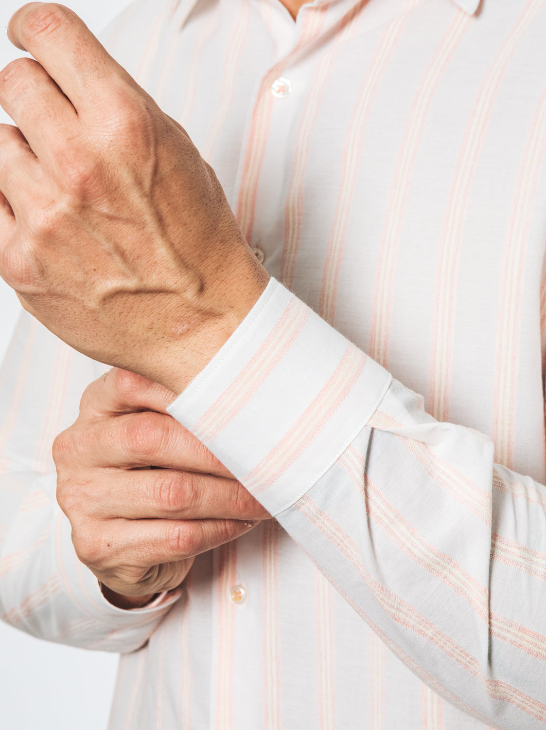 Camicia a Righe Bianco e Arancio in Cotone