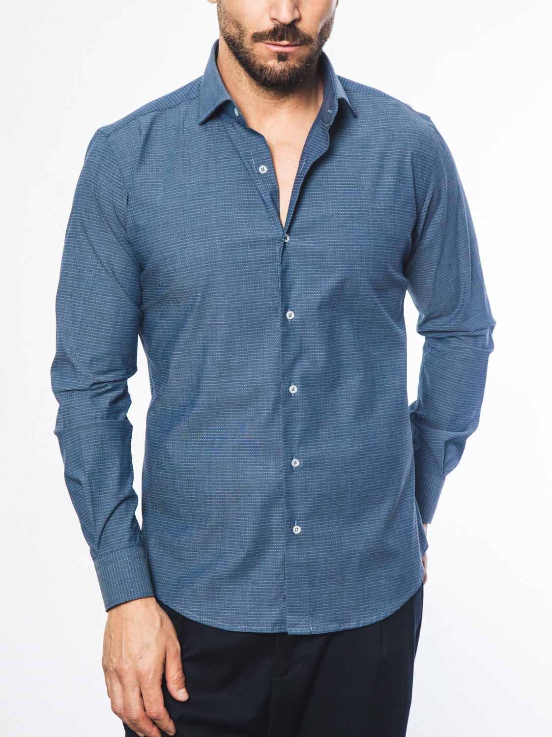Camicia Blu con Micro Fantasia