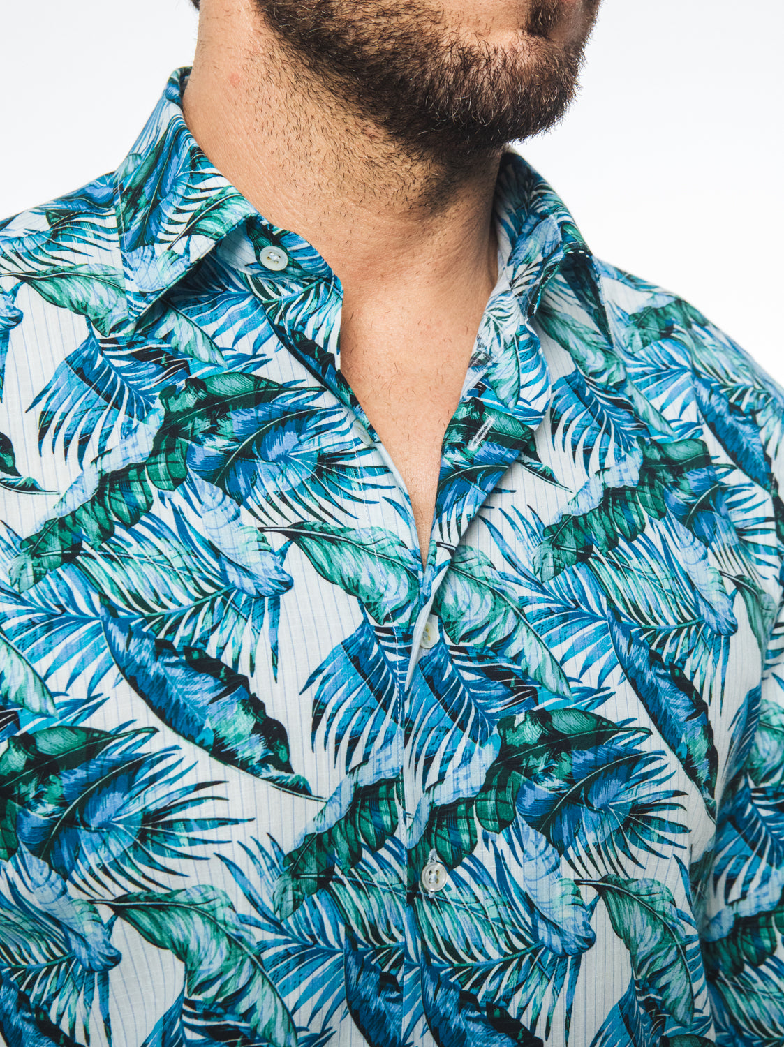 Camicia Fantasia Tropicale Foglie Azzurro/Verde