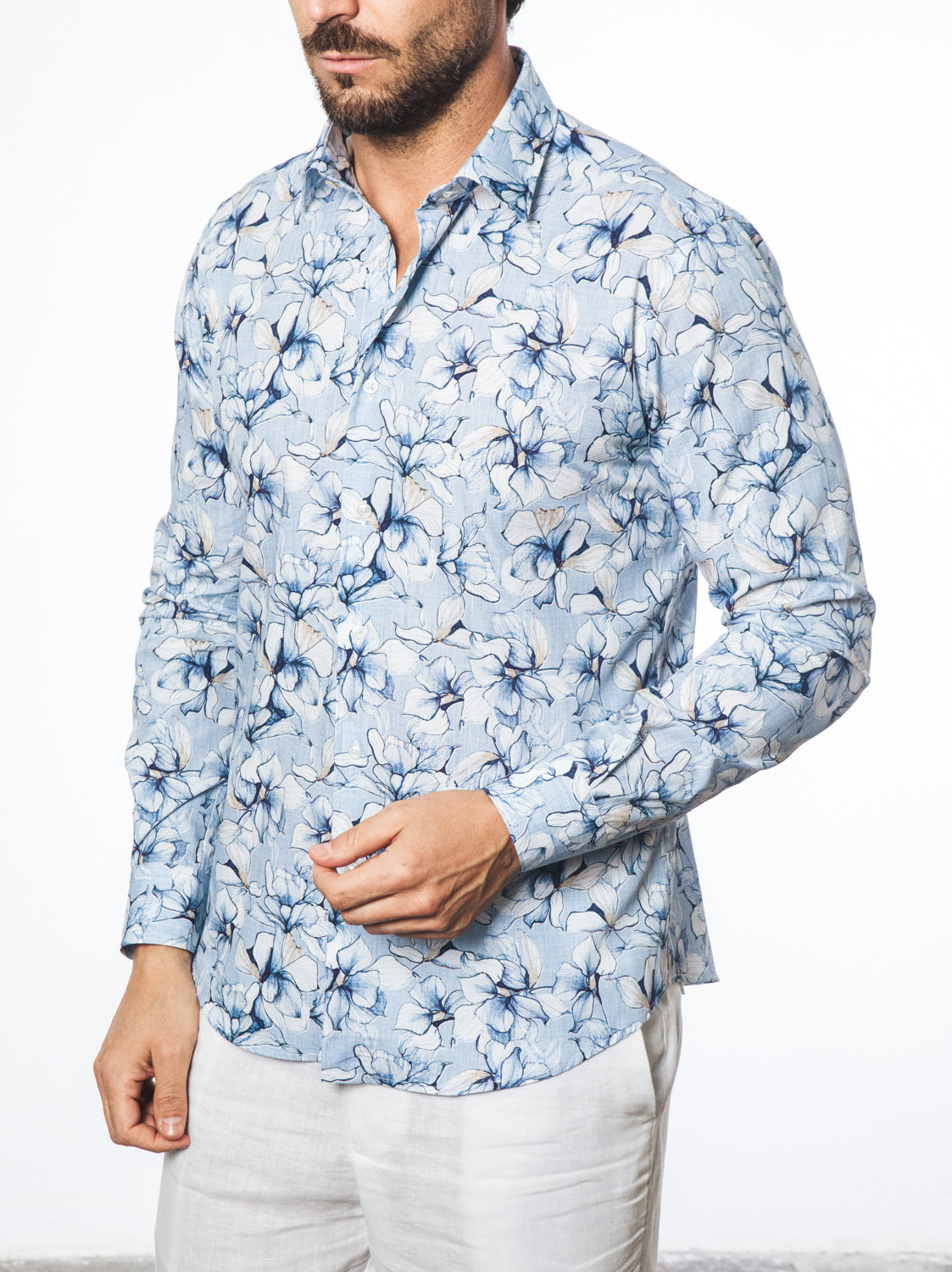 Camicia Fantasia Floreale Azzurro